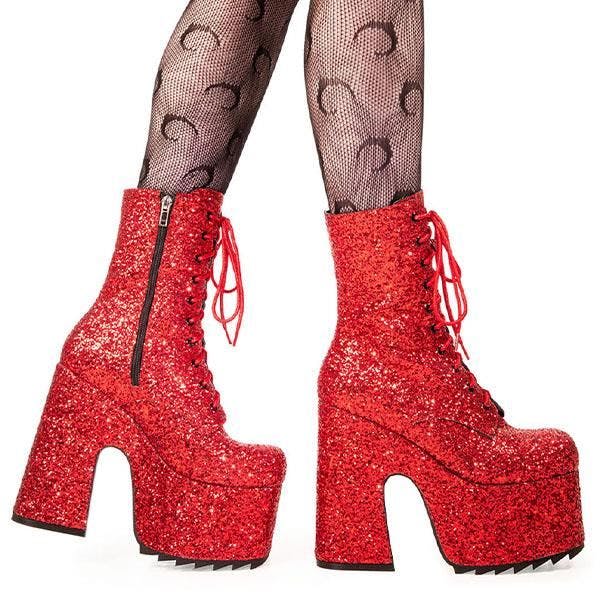 Lamoda Red Spotlight Glitter Chunky Platform Ankle Boots Gothic Heels - Uk4