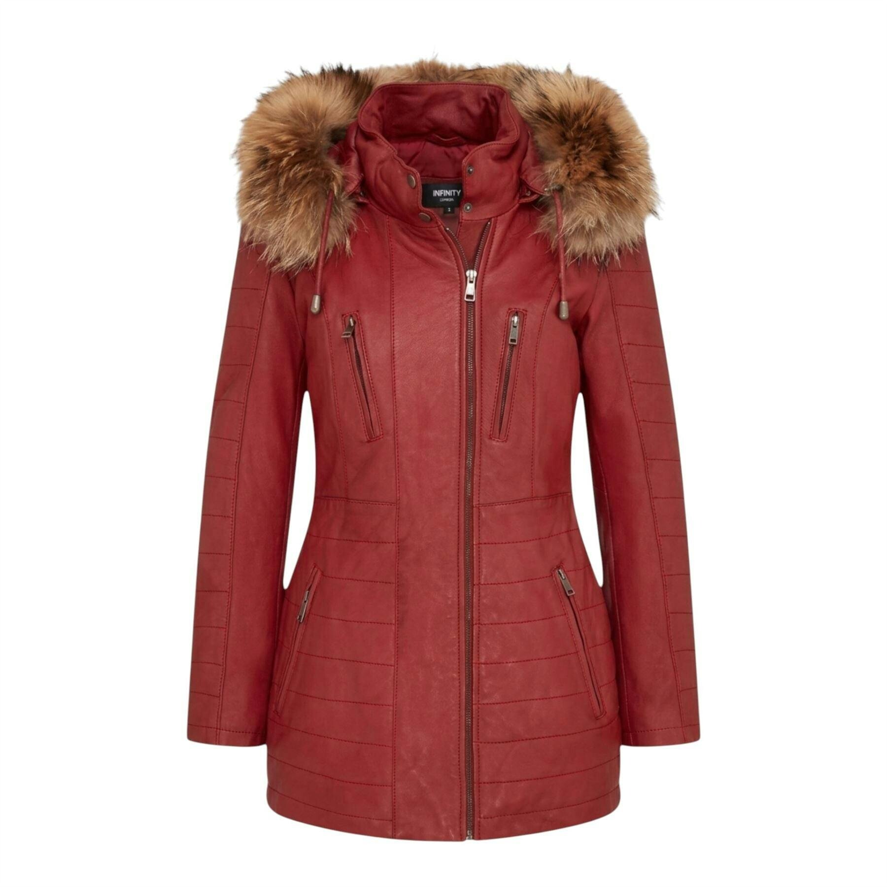 Infinity Leather Women's Red Quilted Leather Parka Jacket-Curitiba - Uk Xl/16 | Eu 42 | Us 12