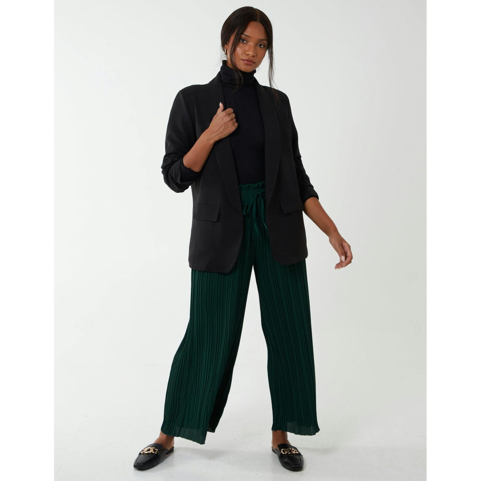 Blue Vanilla Blue/Dark/Green Vanilla Wide Leg Pleated Trousers - S