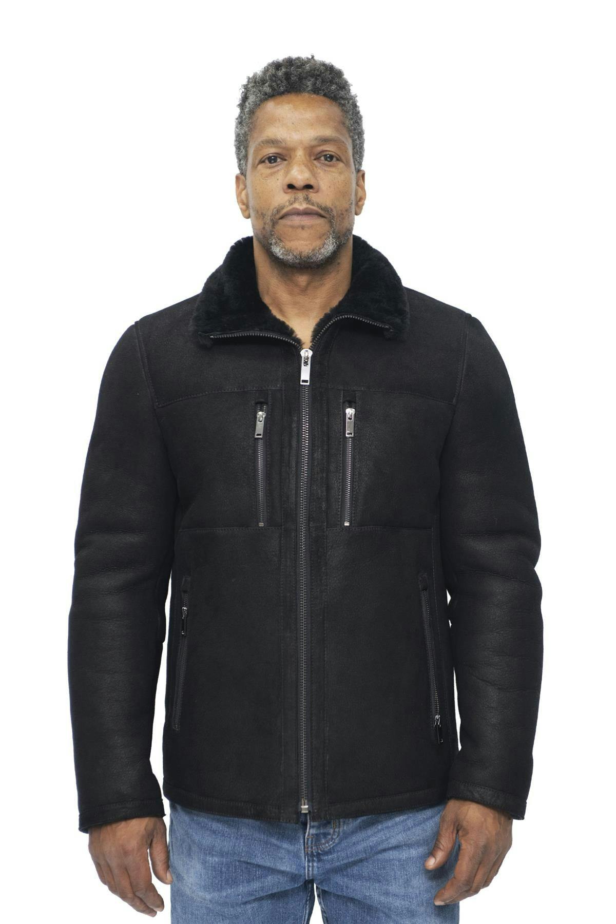 Infinity Leather Men's Black Sheepskin Biker Bomber Jacket-Agboville - Uk 4XL | Eu 58 | Us 48