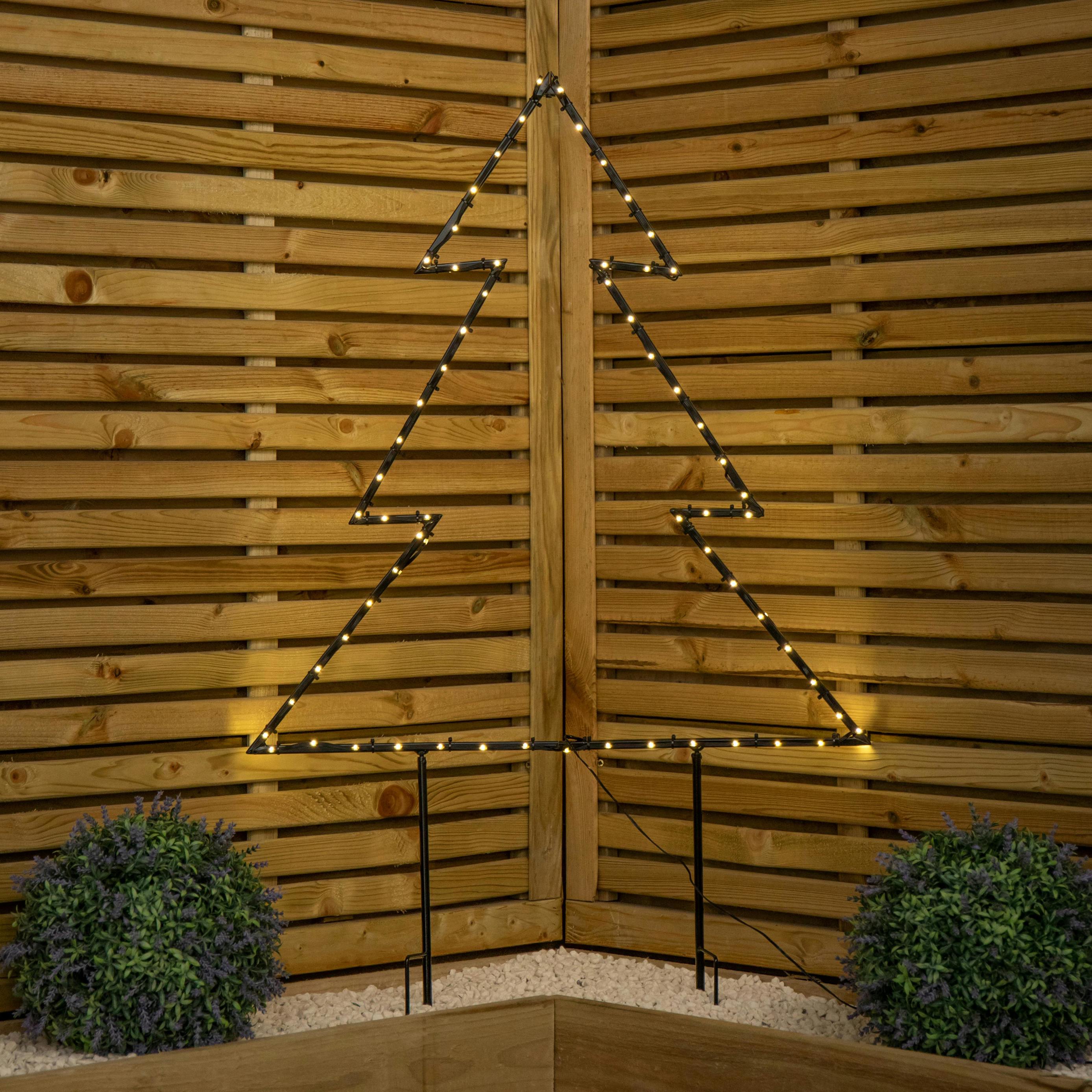 Rackhams Light/White 73Cm X 80Cm Up Dewdrop Metal Christmas Tree With Garden Stake & Warm Leds
