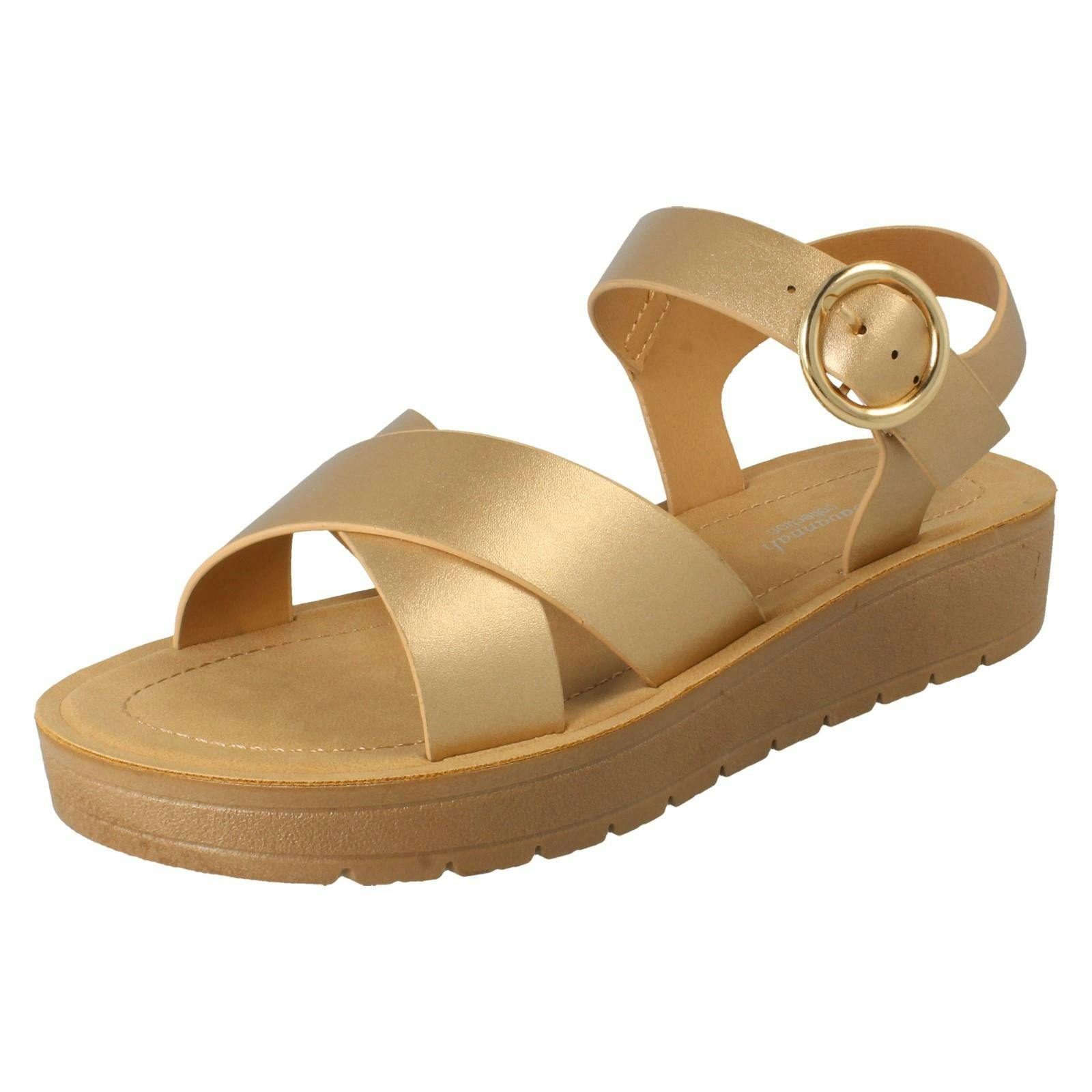 Savannah Women's Gold Buckle Fastening Summer Sandals F00446 - Rose - Uk 5