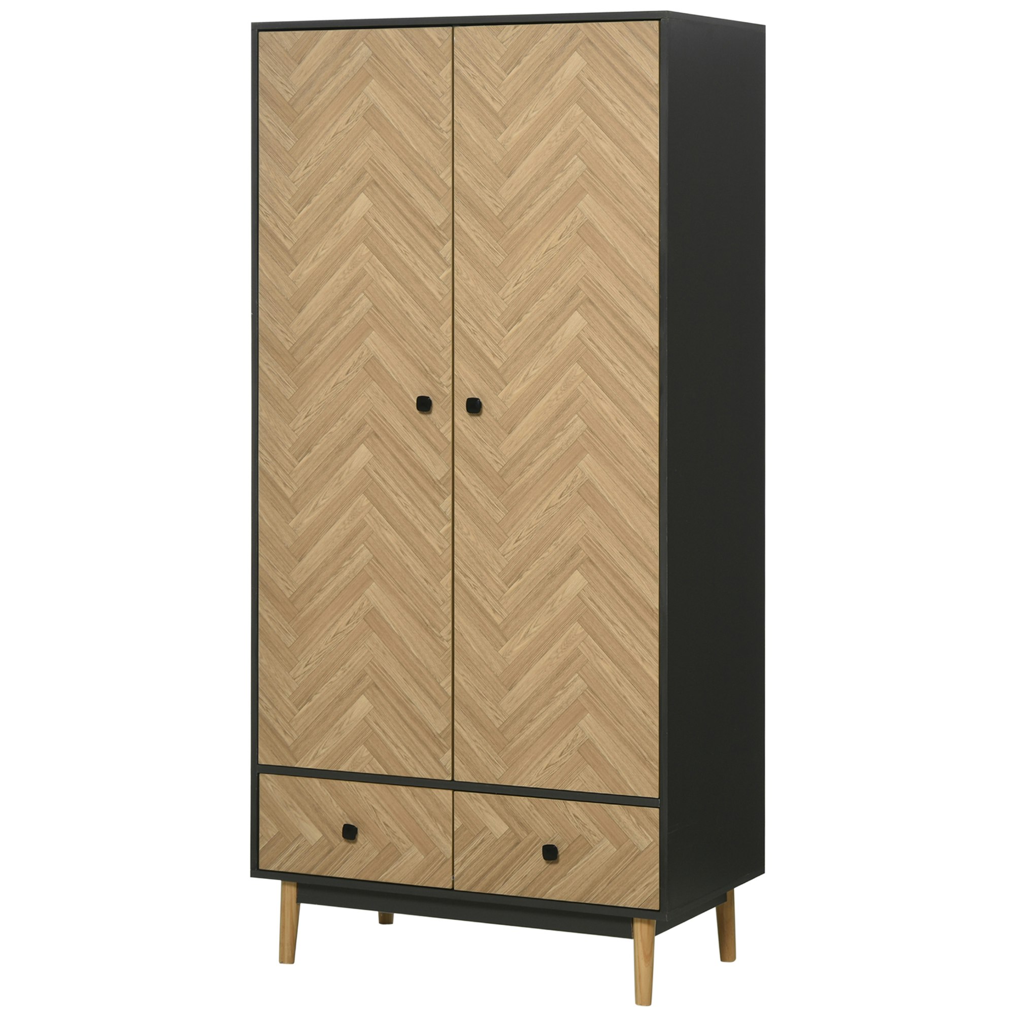Homcom Modern Wardrobe Cabinet With Shelf, Hanging Rod And Drawers 90X50x190cm - Natural Wood Finish Size 2
