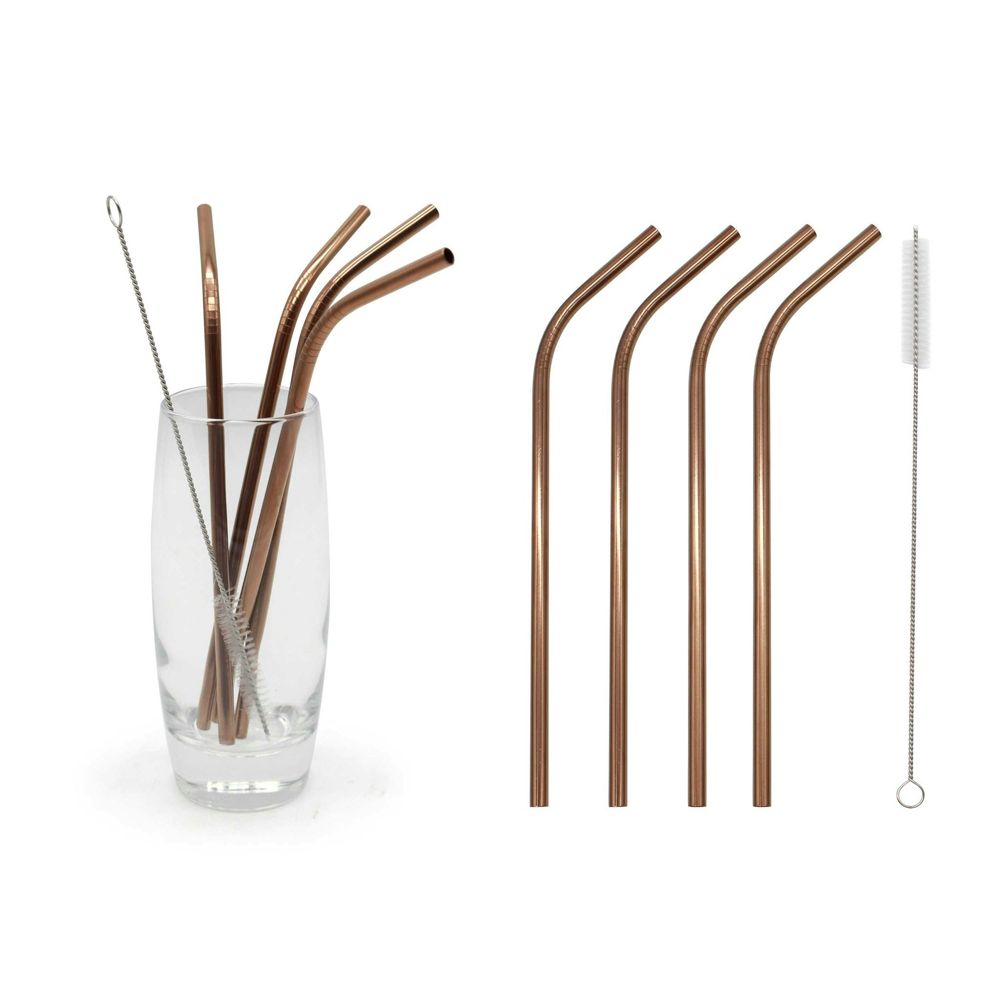 Glim & Glam Gold Straws Drinks Set Brush Stainless Steel Rose 4Pcs - Copper - Stainless Steel Size 4