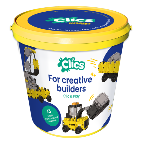 Clics Yellow/Grey/Black Bucket Builders Clic And Play Bucket 123 Pieces