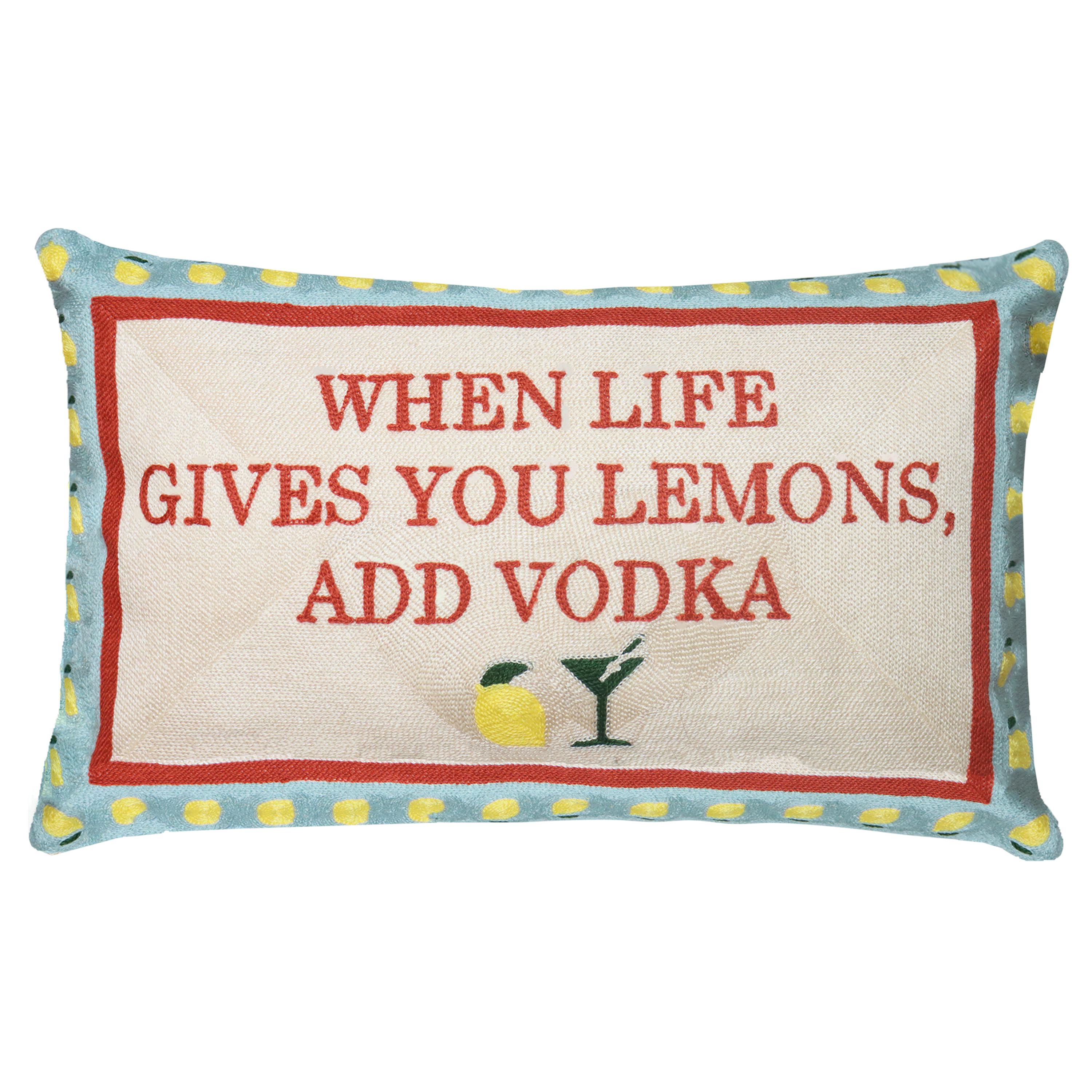 The Pillow Drop Green Funny Lemon Needlepoint Pillow – When Life Gives You Lemons, Add Vodka
