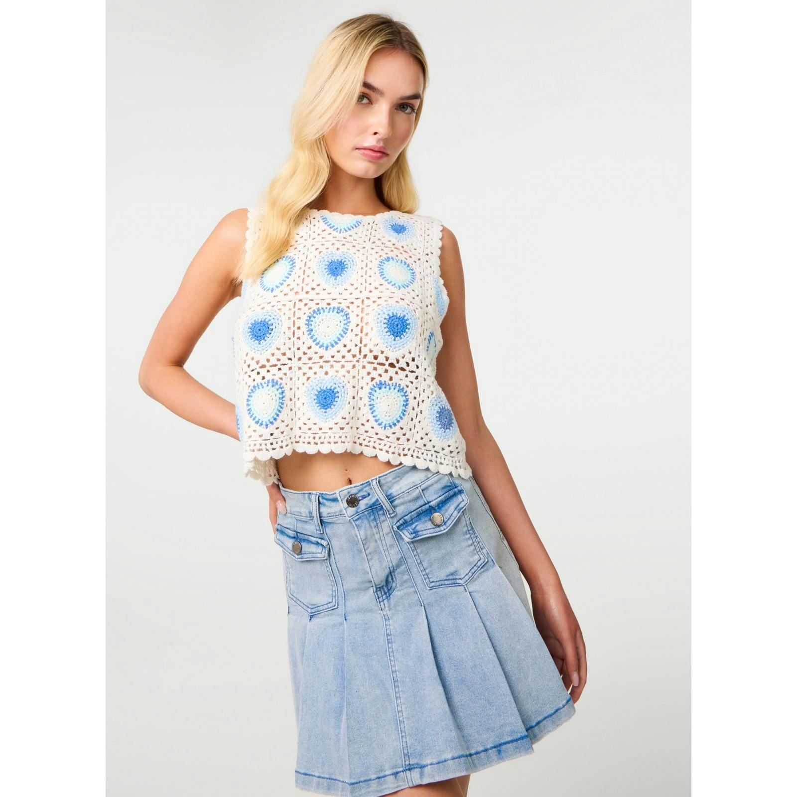 Pink Vanilla Heart Crochet Top - M-L - Stone