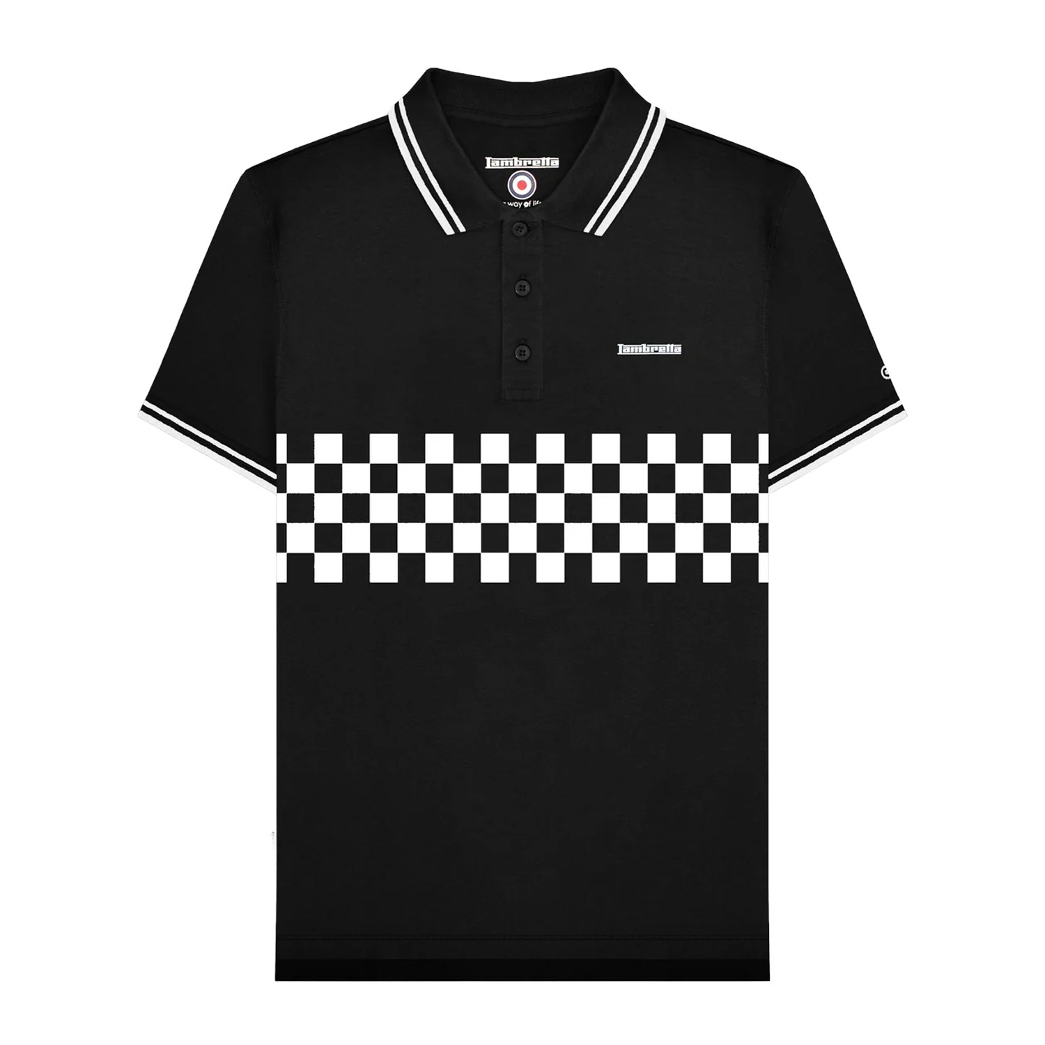 Lambretta Men's Black/White Ss25 Two Tone Tipped Polo Shirt - Xxl