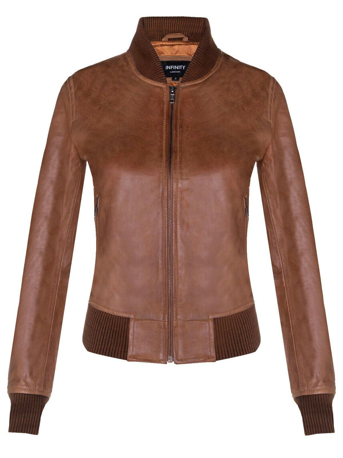 Infinity Leather Women's Classic Ma-1 Leather Bomber Jacket-Newcastle - Tan - Uk Xs/8 | Eu 34 | Us 4