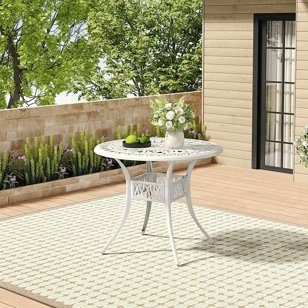 Rackhams White/Black Garden Bistro Table Round Hollow Table With Parasol Hole - Off- With Spots