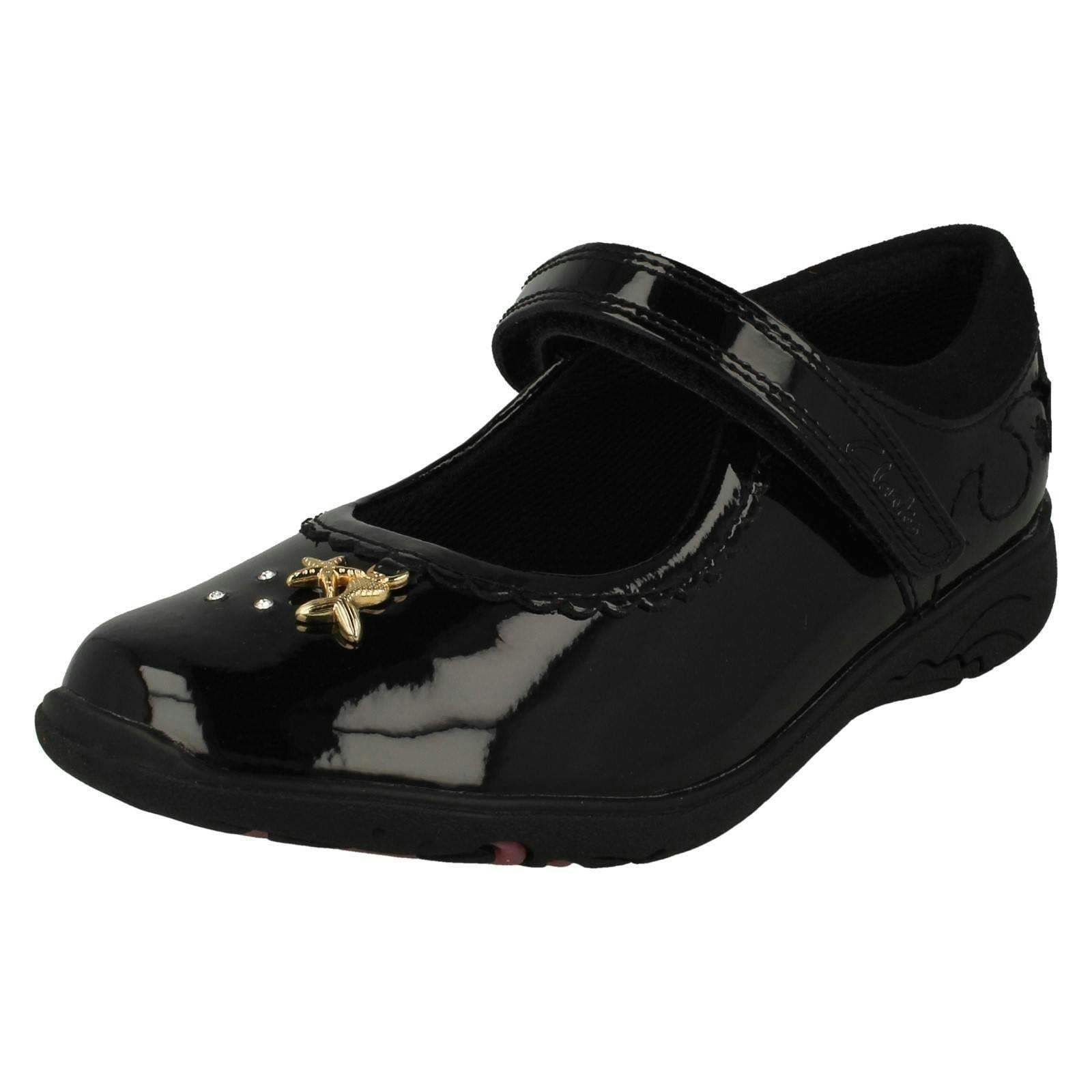 Clarks Girls Black Mary Jane Style School Shoes Relda Sea - Patent - Uk 10 Child - F
