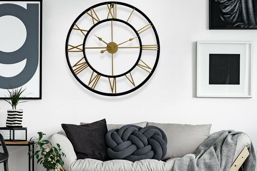 Rackhams Black/Gold Wc2132 - & Roman Wall Clock - 76 Cm / 30 In