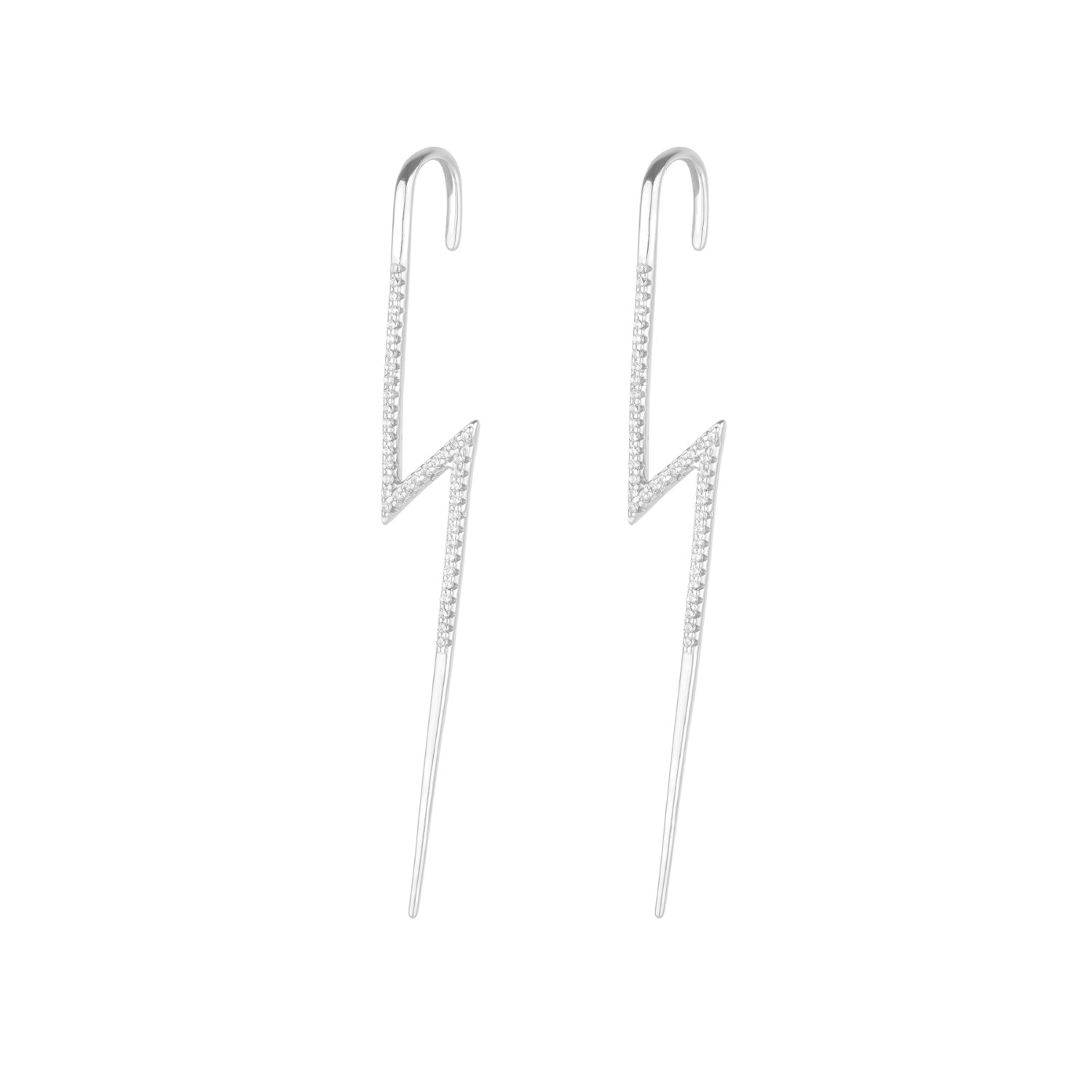 Spero London Silver/White Sterling Lightning Bolt Ear Crawler With Sparkling Gemstones - Pair