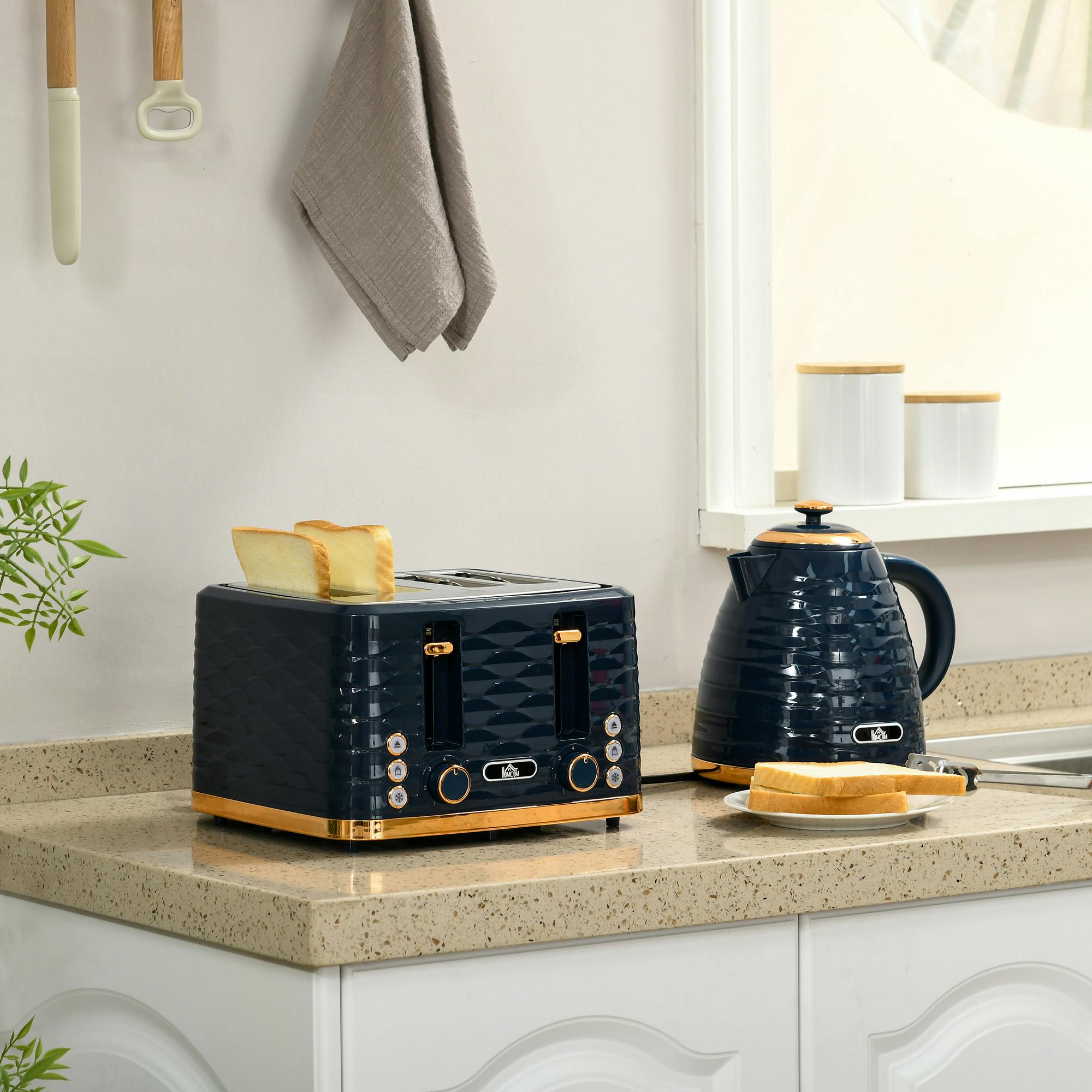 Homcom Unisex Blue Kettle And Toaster Set 1.7L Kettle & Toaster In - Image 3