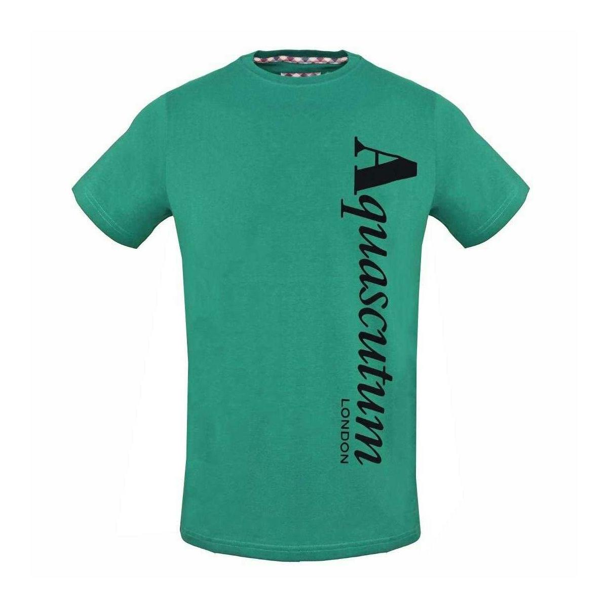 Aquascutum Men's Green Vertical Logo T-Shirt - S - 95% Cotton/5% Elastane