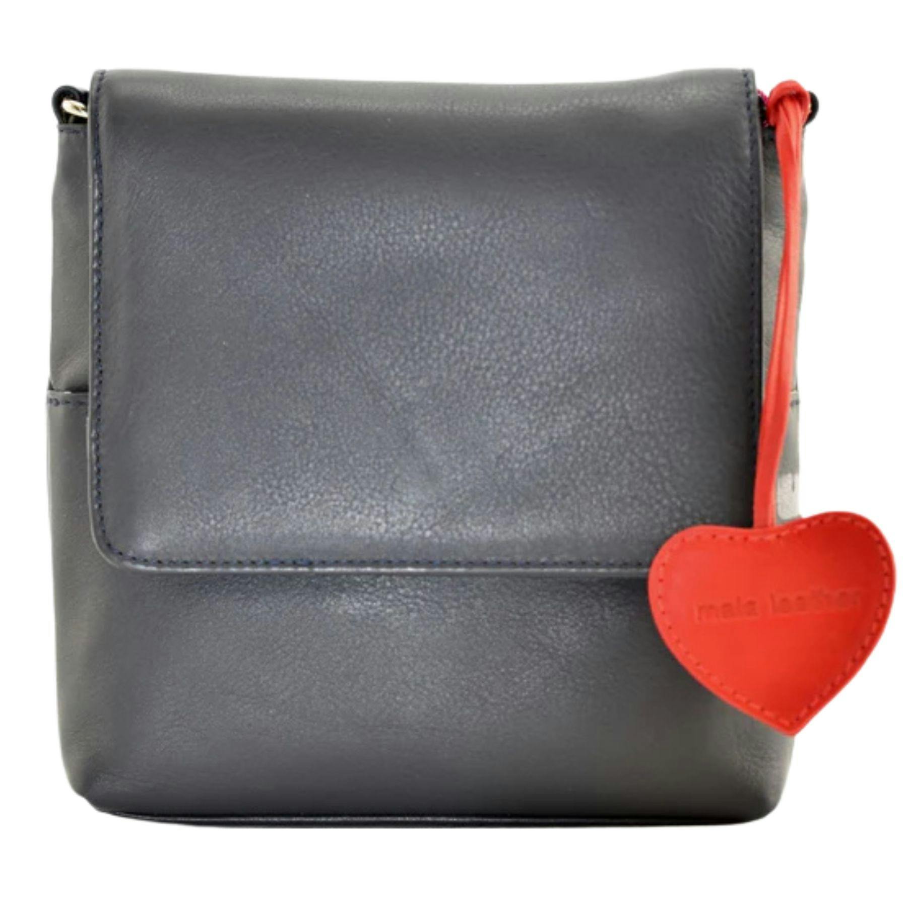 Mala Leather Anishka Heart Leather Travel Cross Body Bag - Navy - Leather