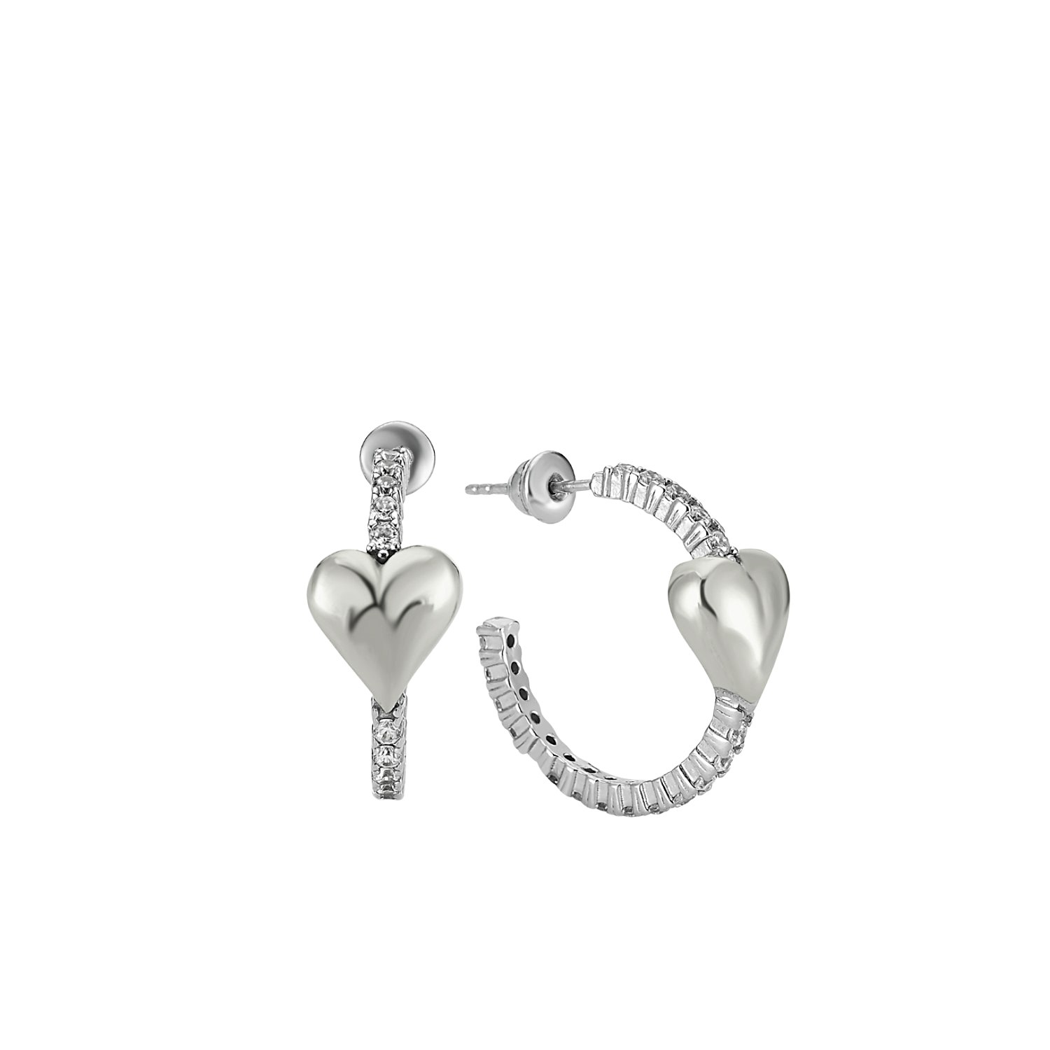 Spero London Silver Hoop Heart Pave Sterling Earrings