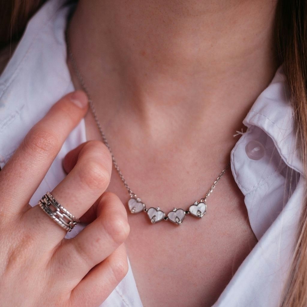 The Colourful Aura Women's Silver Four Heart Magnet Foldable Crystal Flower Drop Leaf Minimalistic Love Pendant Necklace In - Image 2