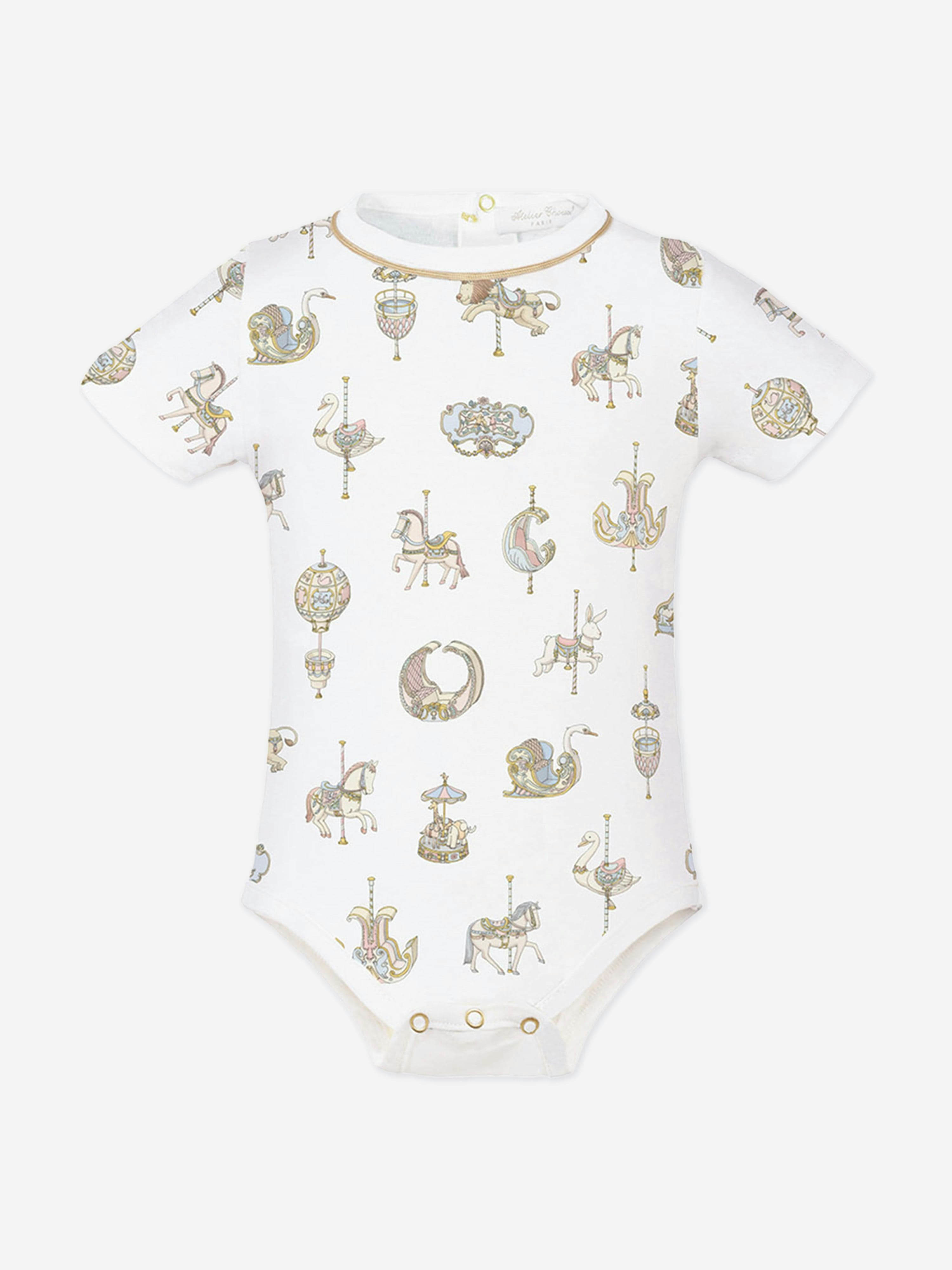 Atelier Choux White Baby Carousel Onesie In - 12 - 18 Mths