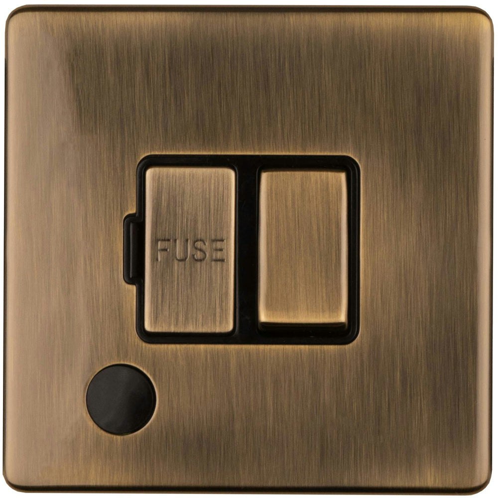 Rackhams 1 Gang 13A Switched Fuse Spur & Flex Outlet SCREWLESS ANTIQUE BRASS Isolation