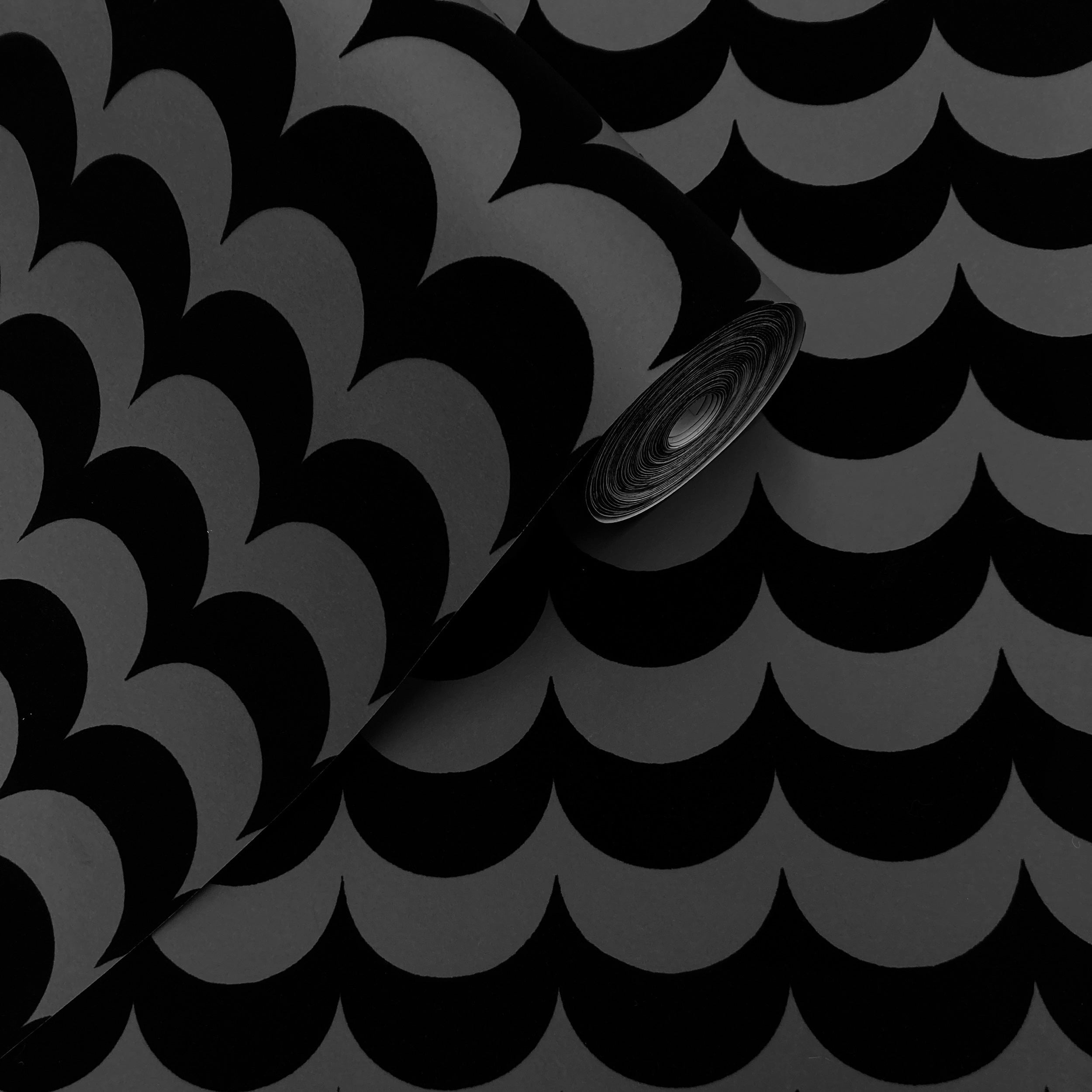 Erica Wakerly Black Scoop Flock Wallpaper - 10M Roll