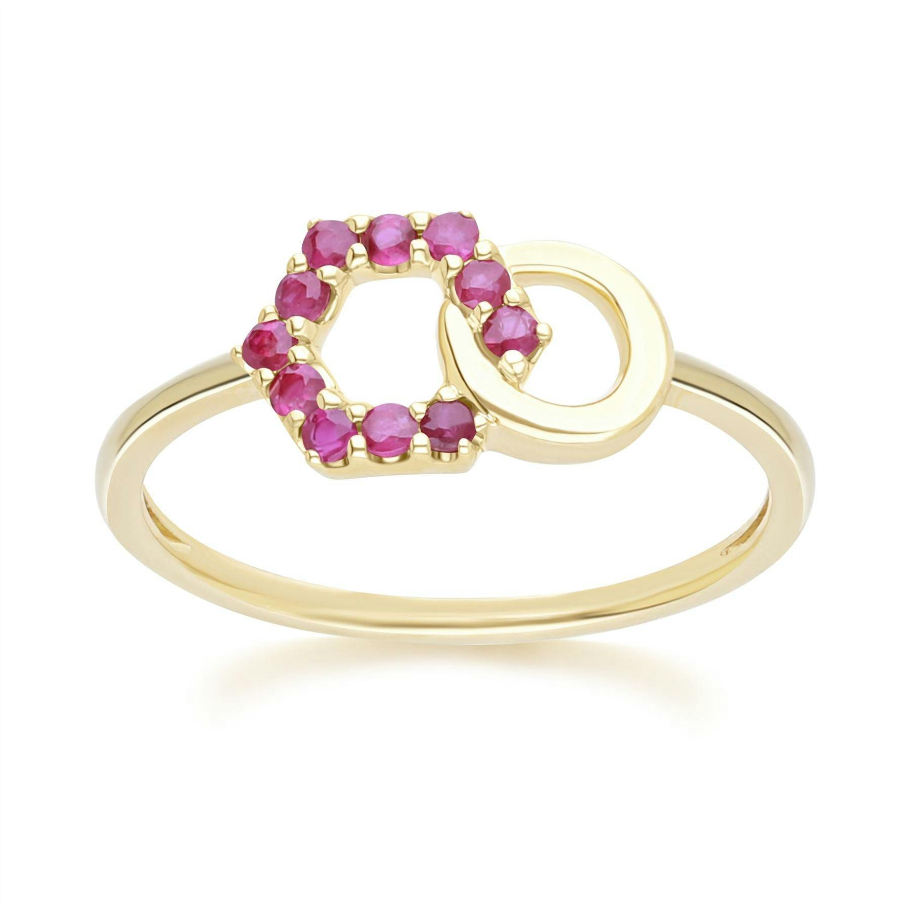 Gemondo Yellow/Gold Geometric Hexagon And Round Linked With Prong Set Ruby Ring In 9Ct - M
