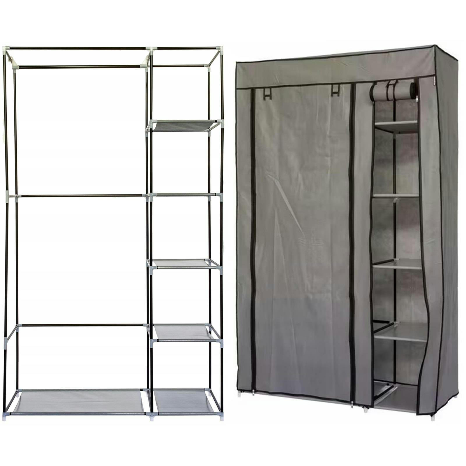Rackhams Grey Single Fabric Canvas Wardrobe With Hanging Rail Shelving Clothes Storage