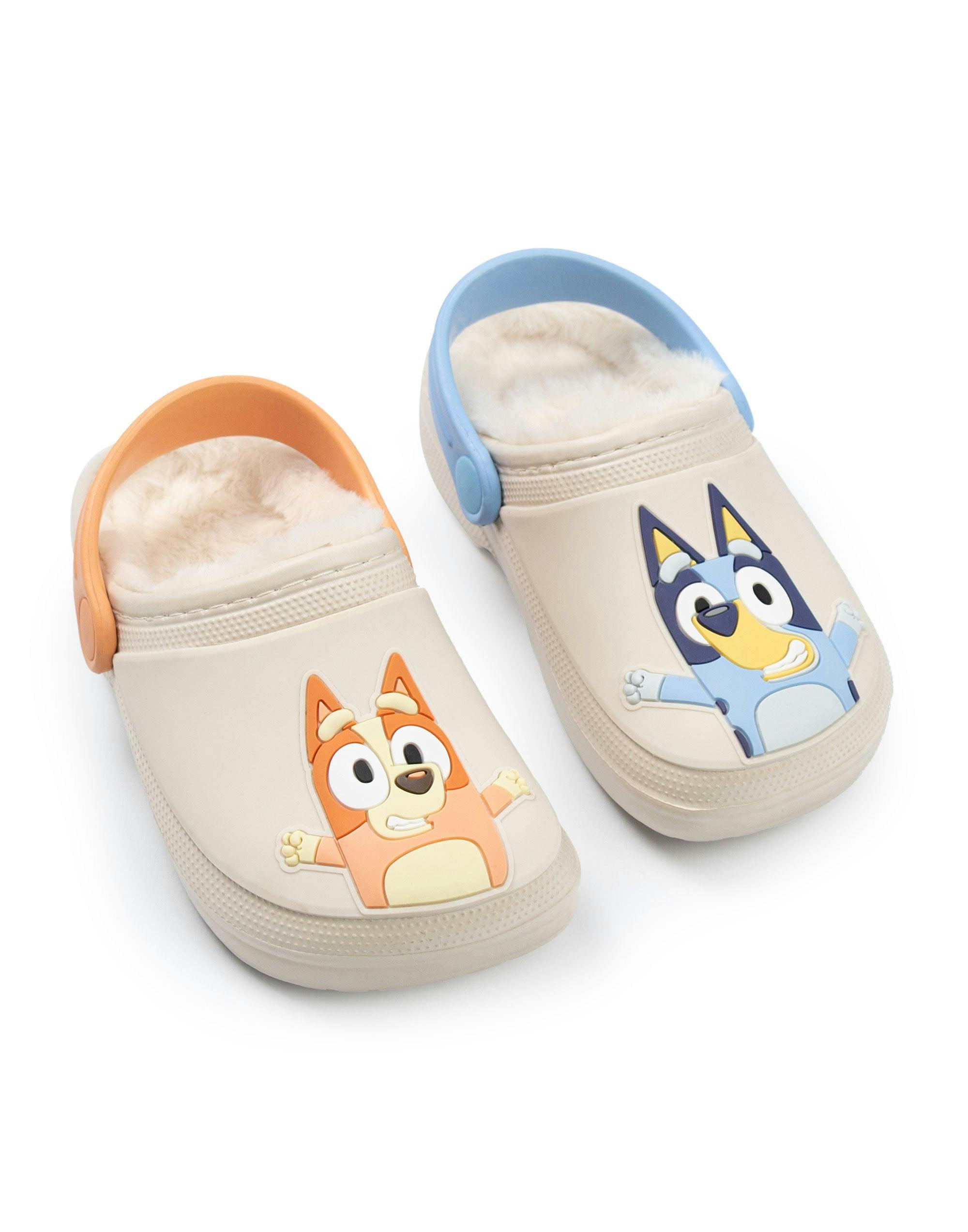 Vanilla Underground Unisex Beige/Orange/Blue Bluey Kids Multicoloured Multi Character Fur Lined Clogs - 11 Uk Child