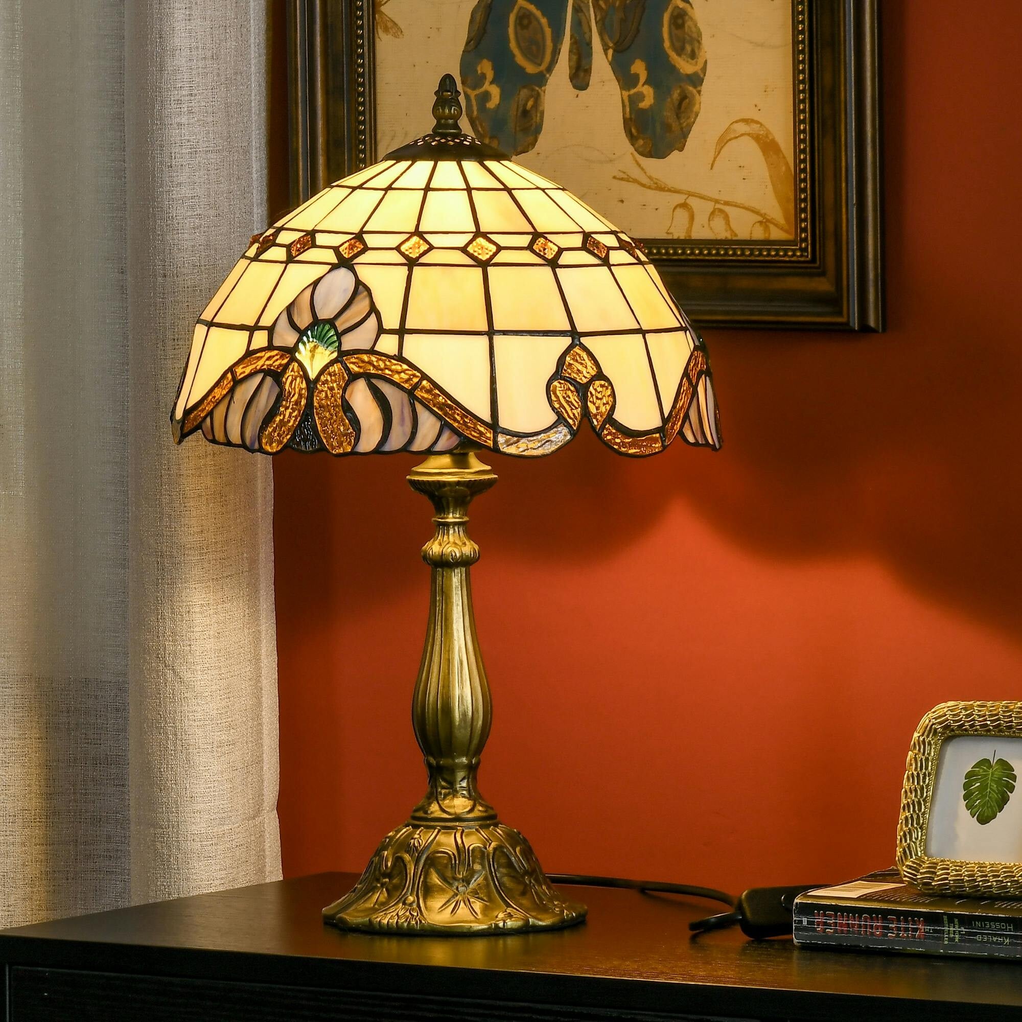 HOMCOM Table Lamp - Stained Glass - Multi-Coloured - Image 3