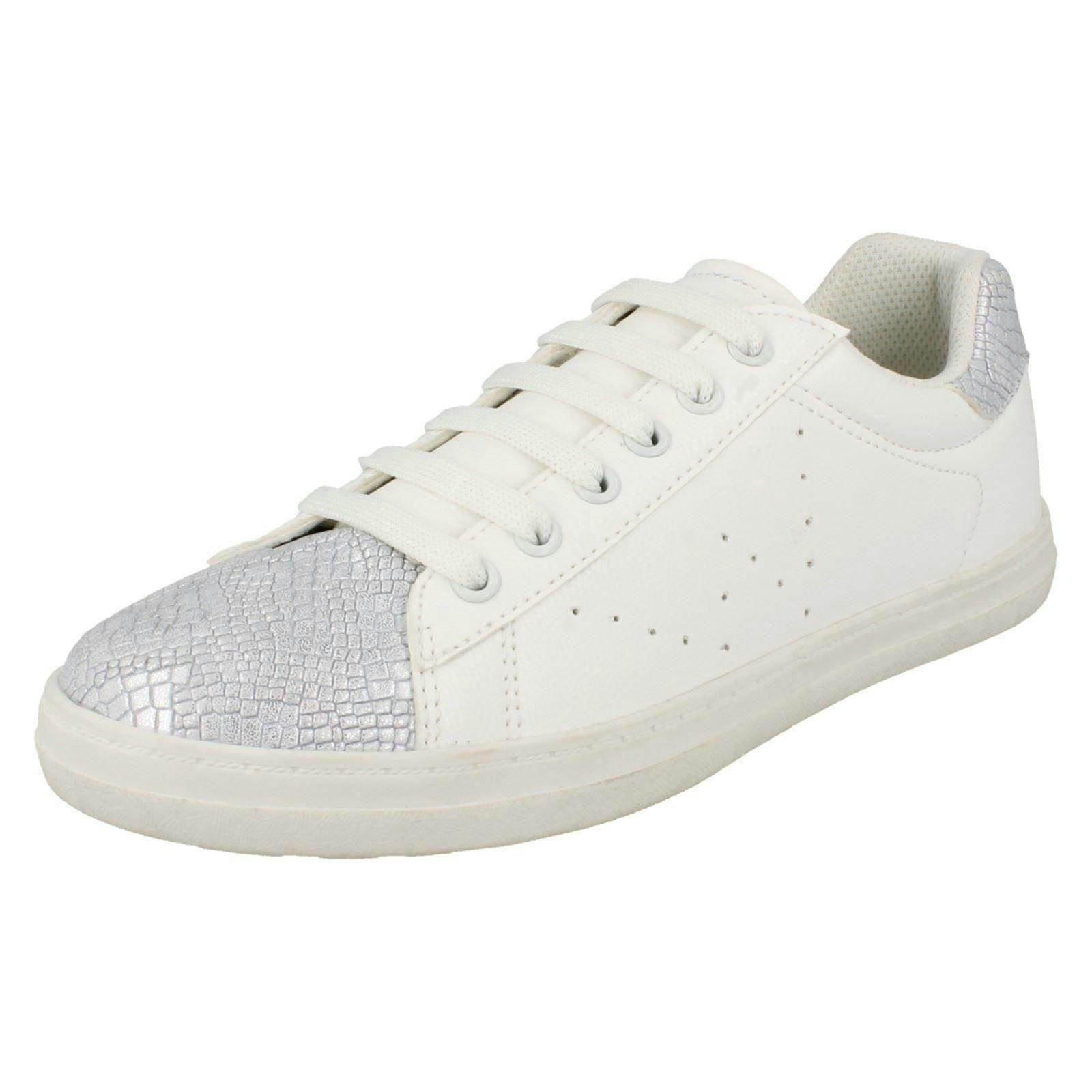 Spot On Women's White Synthetic Snake Design Casual Trainers - Uk 7