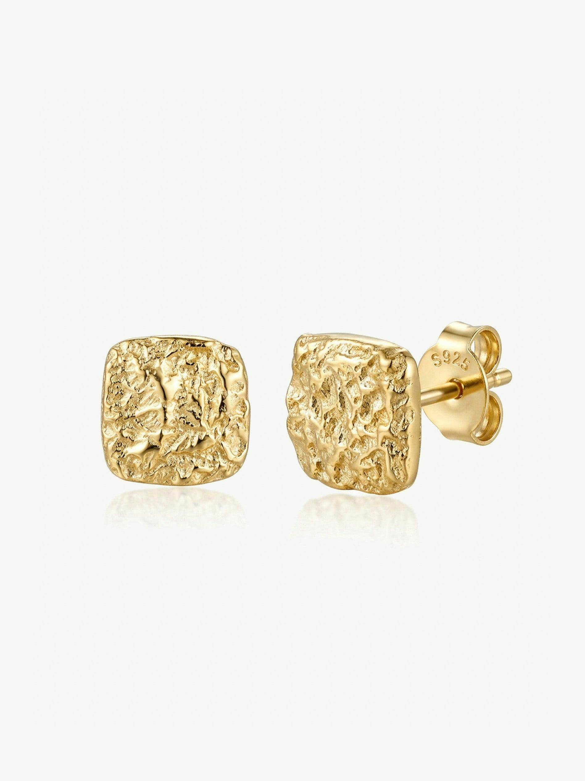 Muchv Gold Textured Square Stud Earrings
