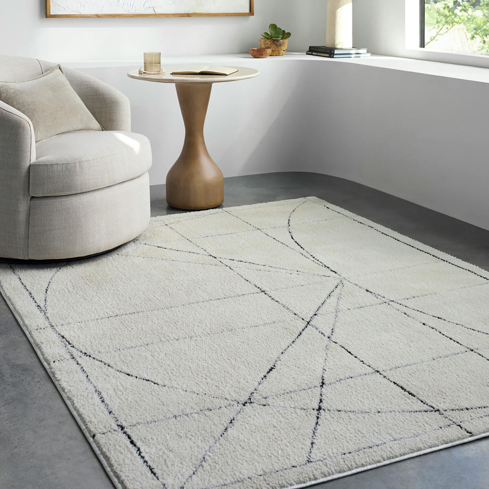 Livabliss Ivory/Black Galey Alix Architect-Modern Graphic High Pile Rug - 160 X 213 Cm