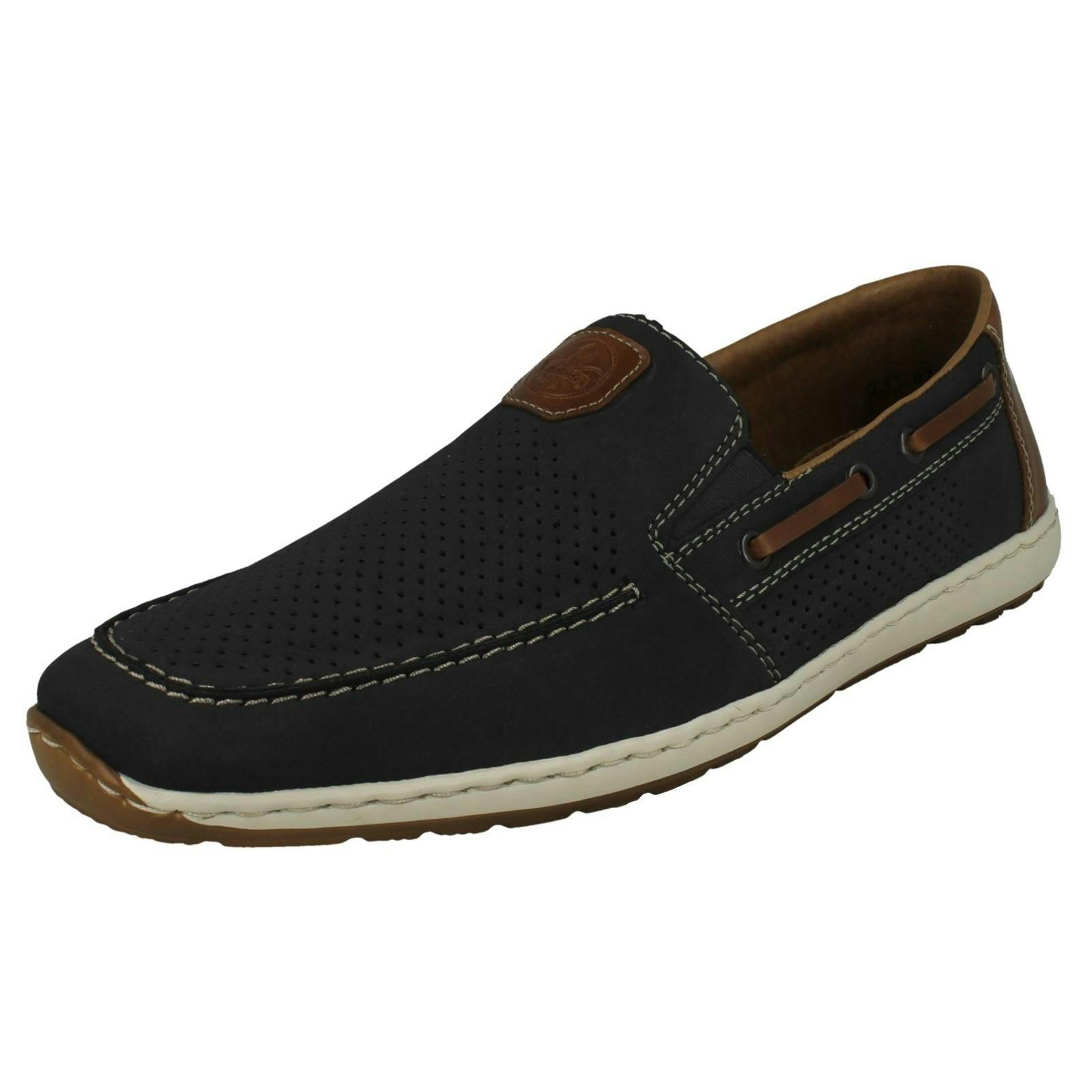 Rieker Men's Blue Cut Out Detailed Summer Slip On Shoes 08866 - Uk 9