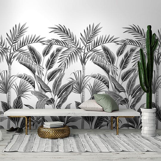 Grandeco Black/White Paysage & Graphic Jungle Palm 3 Lane Repeatable Wallpaper Mural 1.59 X 2.8M