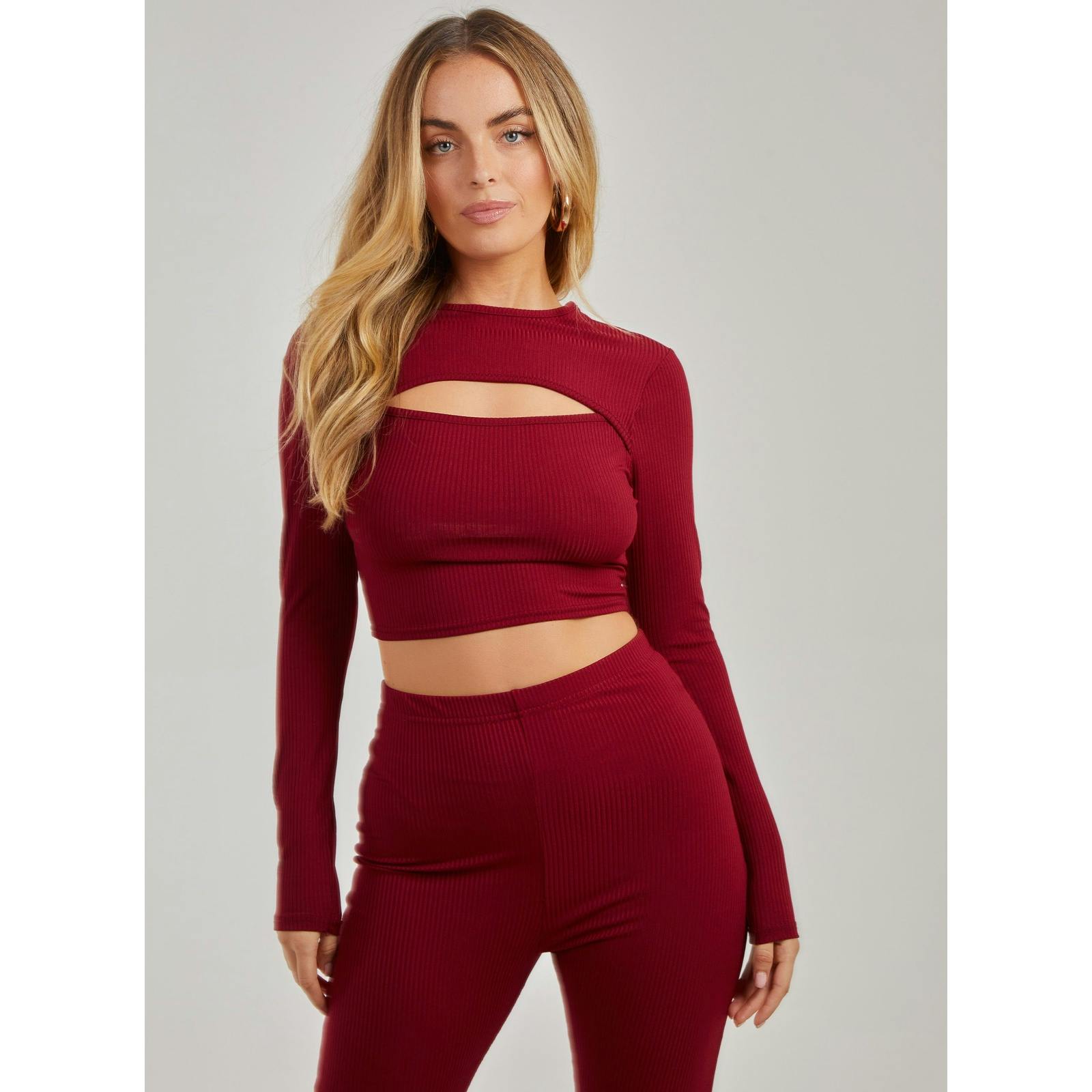 Pink Vanilla Ribbed Long Sleeve Letterbox Top - Uk 12 - Wine