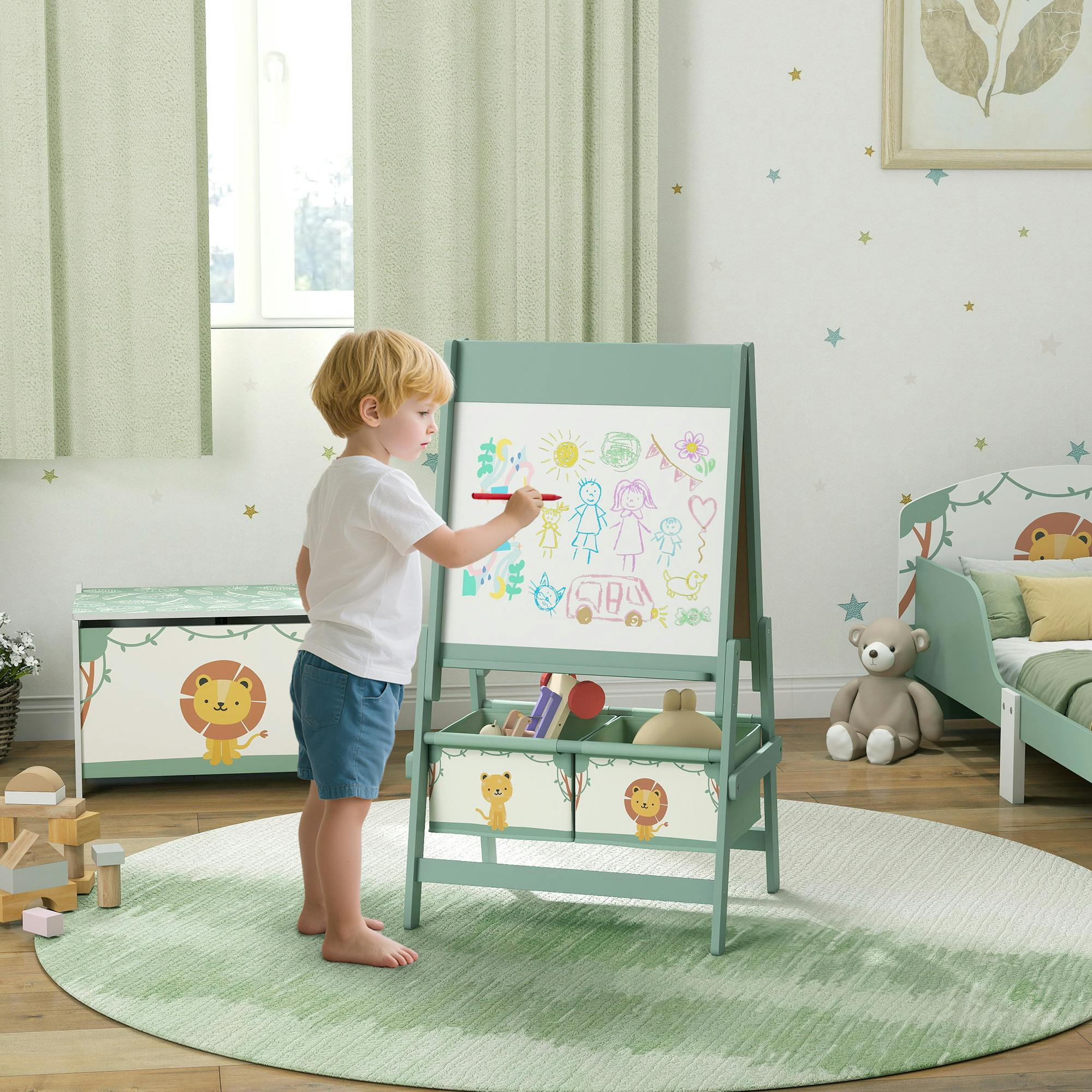 Aiyaplay Green 3-In-1 Kids Easel, Double-Sided Art Easel With Paper Roll - 94H X 54L X 46Wcm - Kids Easel