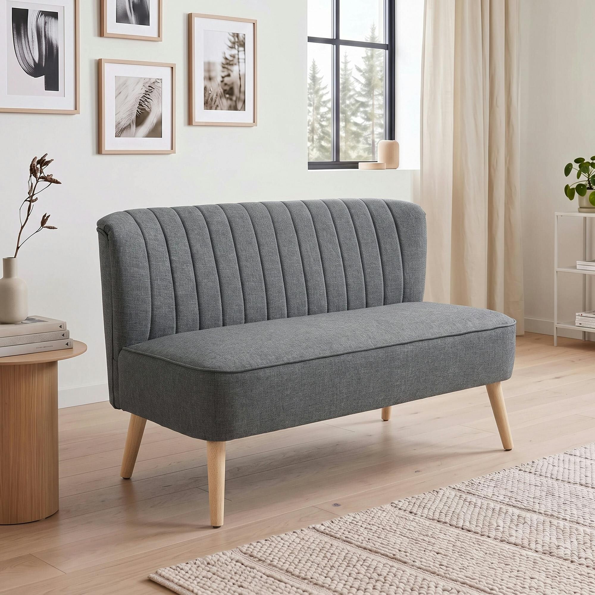 Homcom Dark Grey 2 Seater Sofa For Living Room, Modern Linen-Look Fabric Couch, Armless Loveseat Sofa Settee For Bedroom, - Image 2