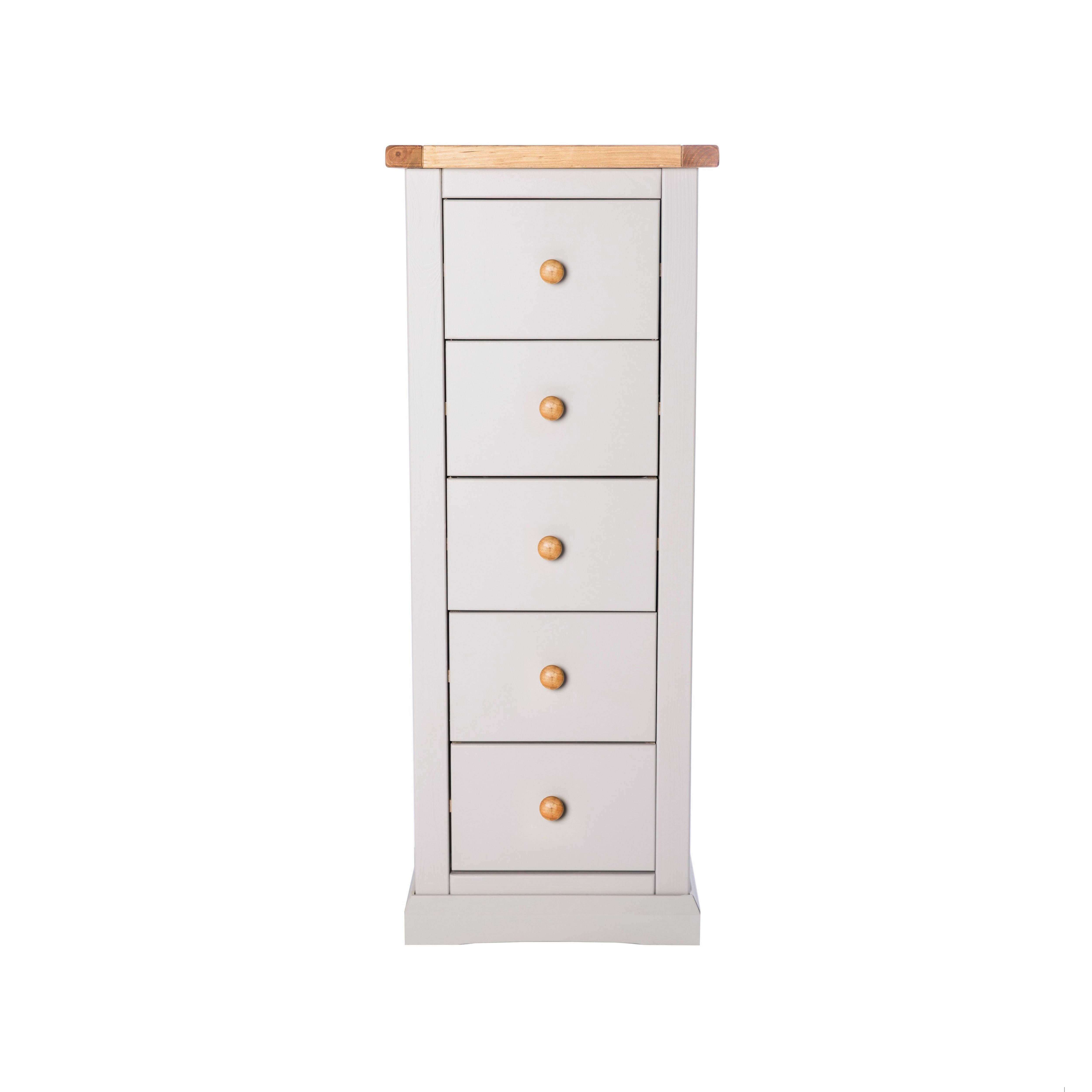 Cabinet Bits Light/Grey Loreo 5 Drawer Narrow Chest Of Drawers Wood Knob