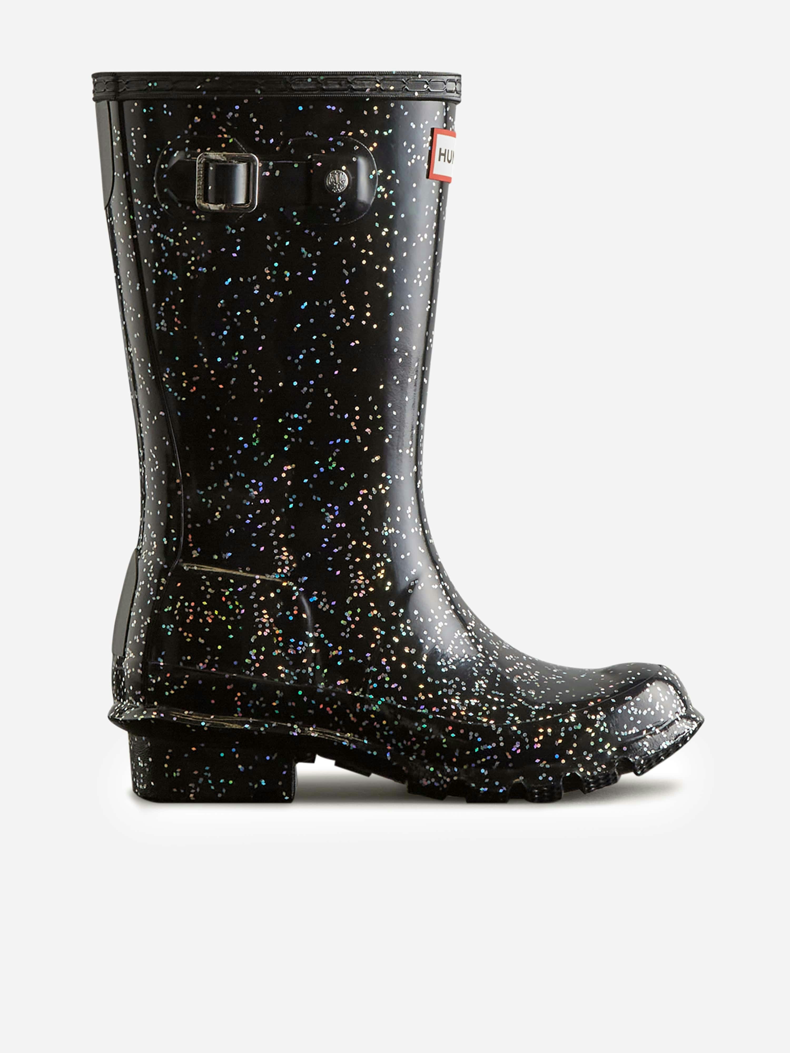 Hunter Girls Black Original Giant Glitter Wellington Boots In - Eu 37 Uk 4