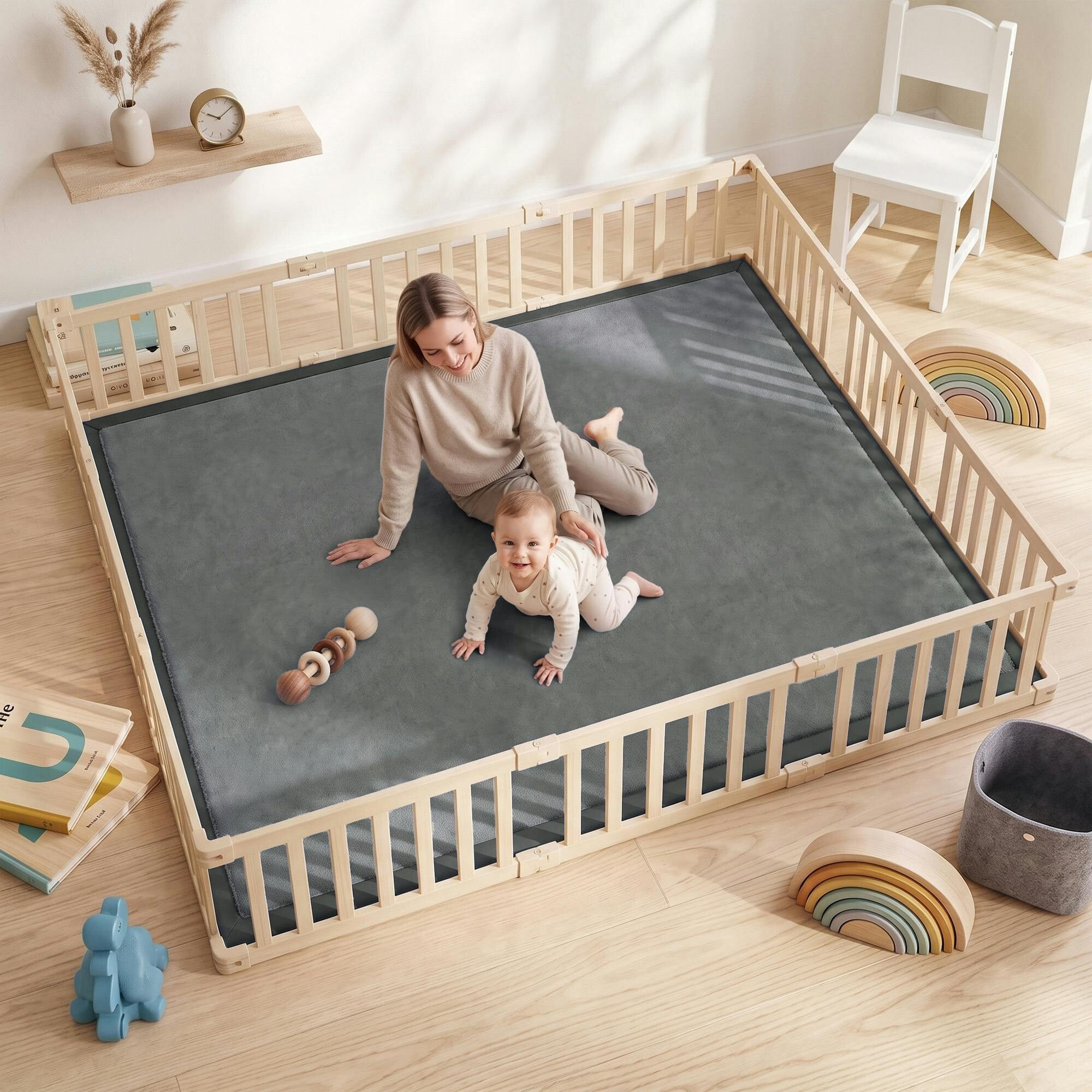 Aiyaplay Dark/Grey Baby Play Mat, 3Cm Thick Foam Playmat Rug, 180 X 150 Cm,