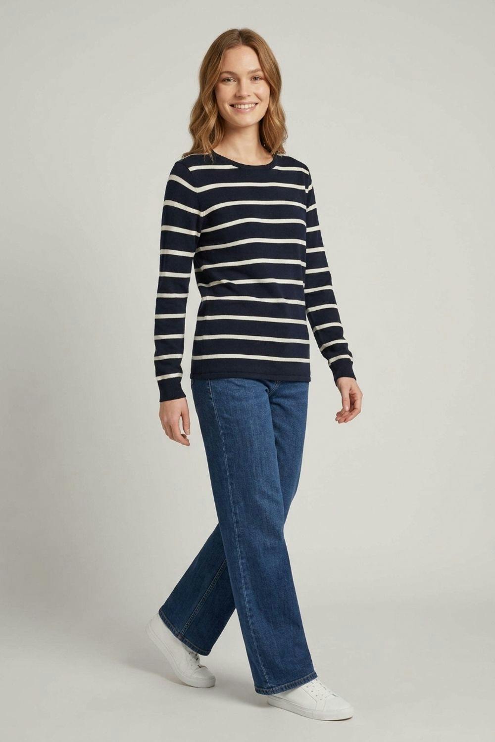 Izabel London Striped Long Sleeve Knit Top - 12 - Navy