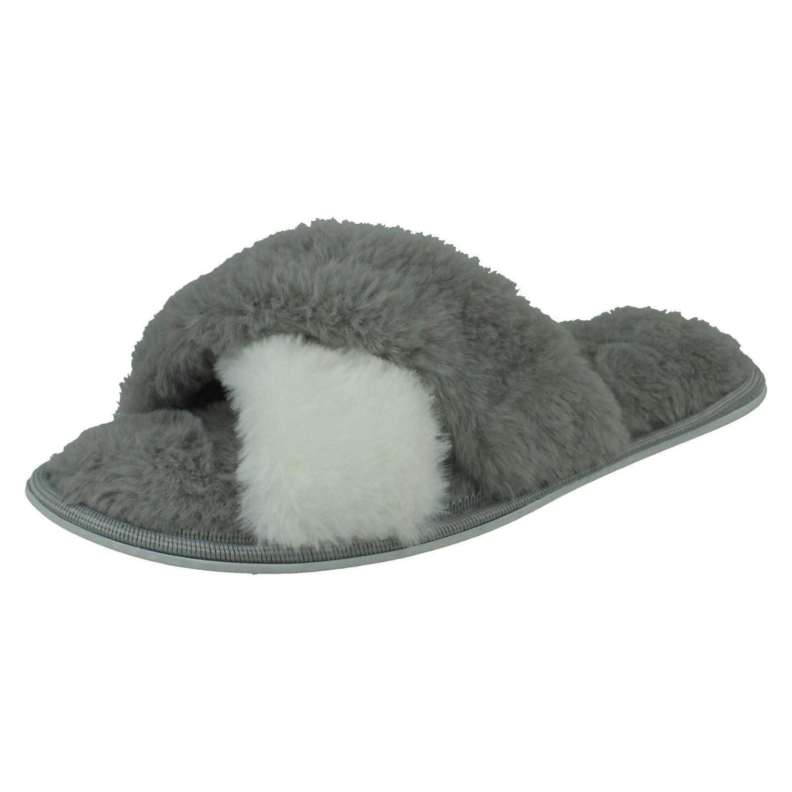 Spot On Women's Grey Fluffy Mule Slippers X2122 - Uk 4