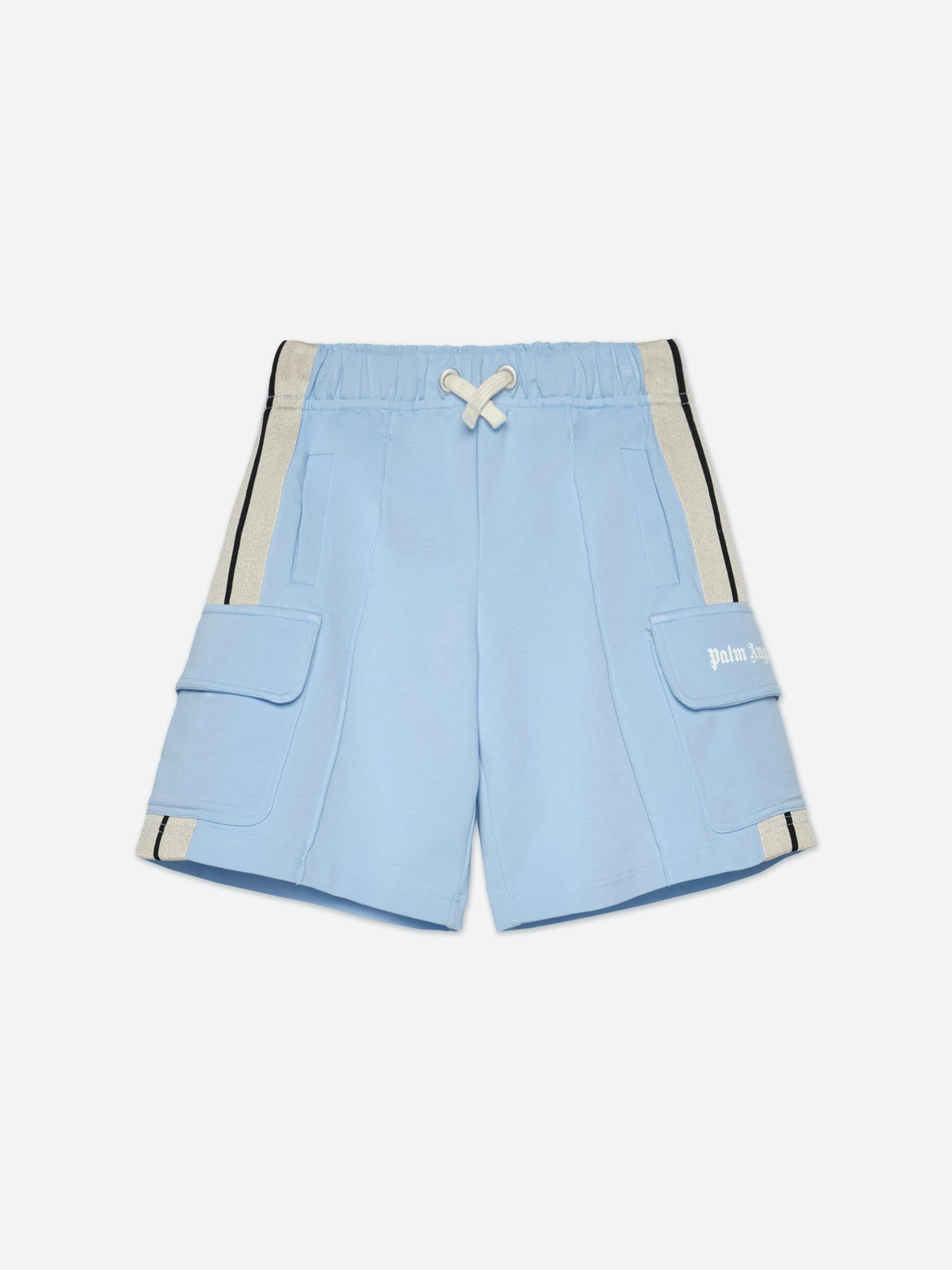 Palm Angels Boys Blue Track Cargo Shorts In - 4 Yrs