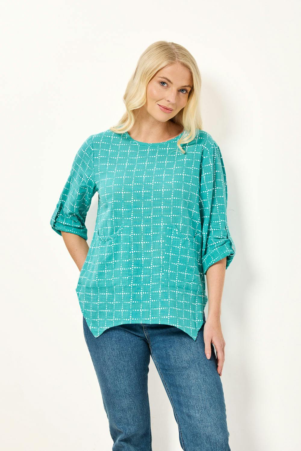 Mudflower Green Dotted Check Print Top - 12