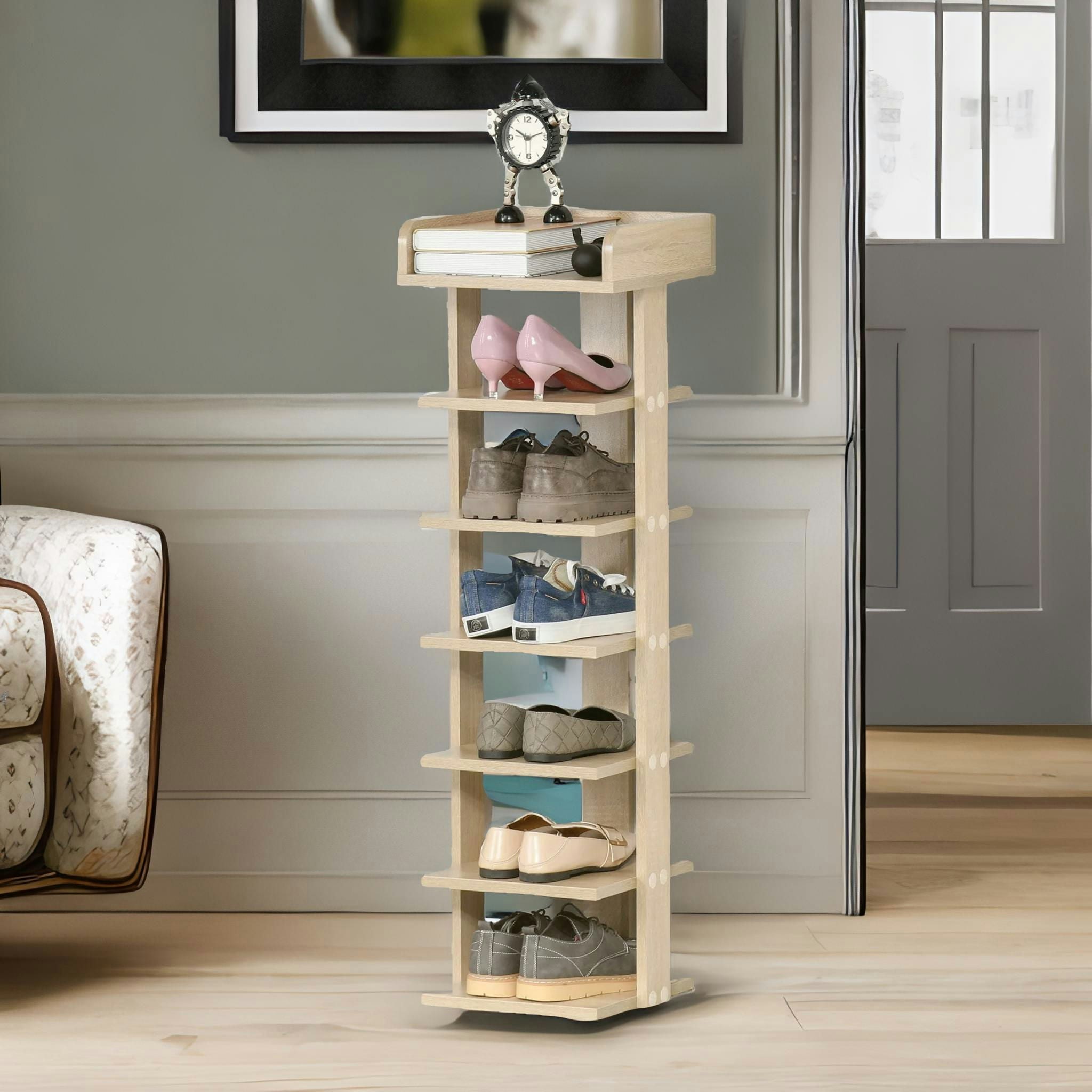 Rafaelo Mobilia Brown Narrow 7-Tier Vertical Hallway Shoe Rack Hallway Natural