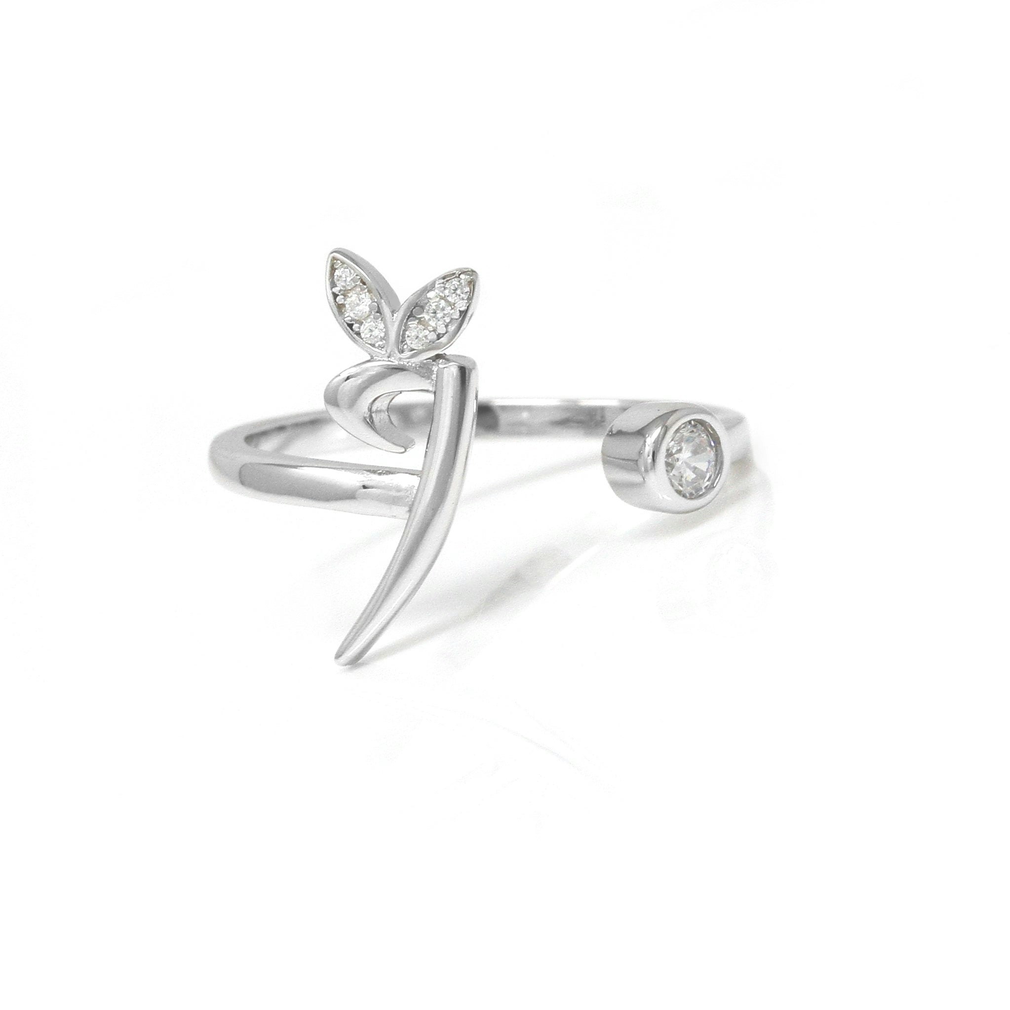 Say It With Silver Adjustable Winged Initial Ring - Sterling - I