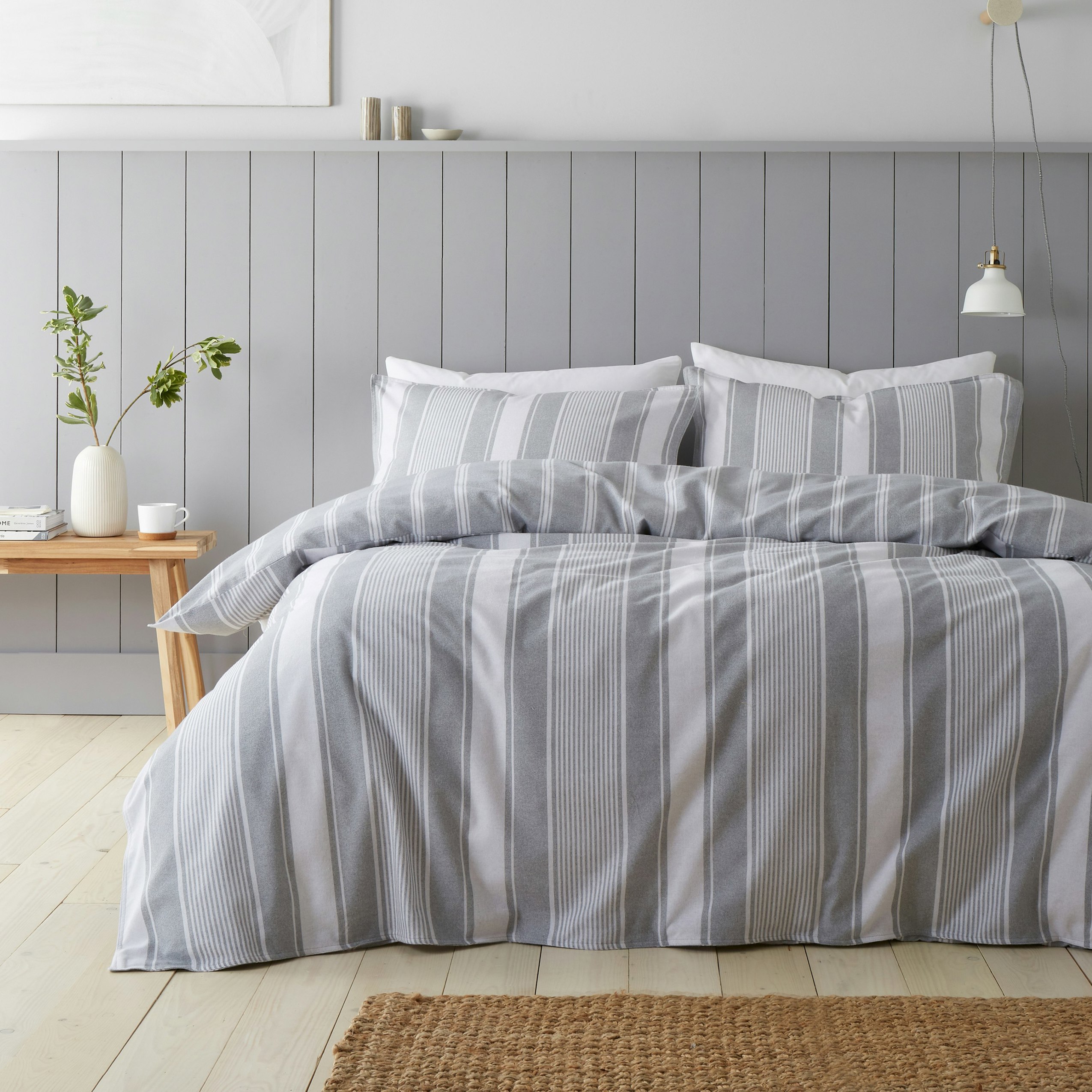 Bianca Brushed Cotton Ticking Stripe Reversible Duvet Cover Set - Super King