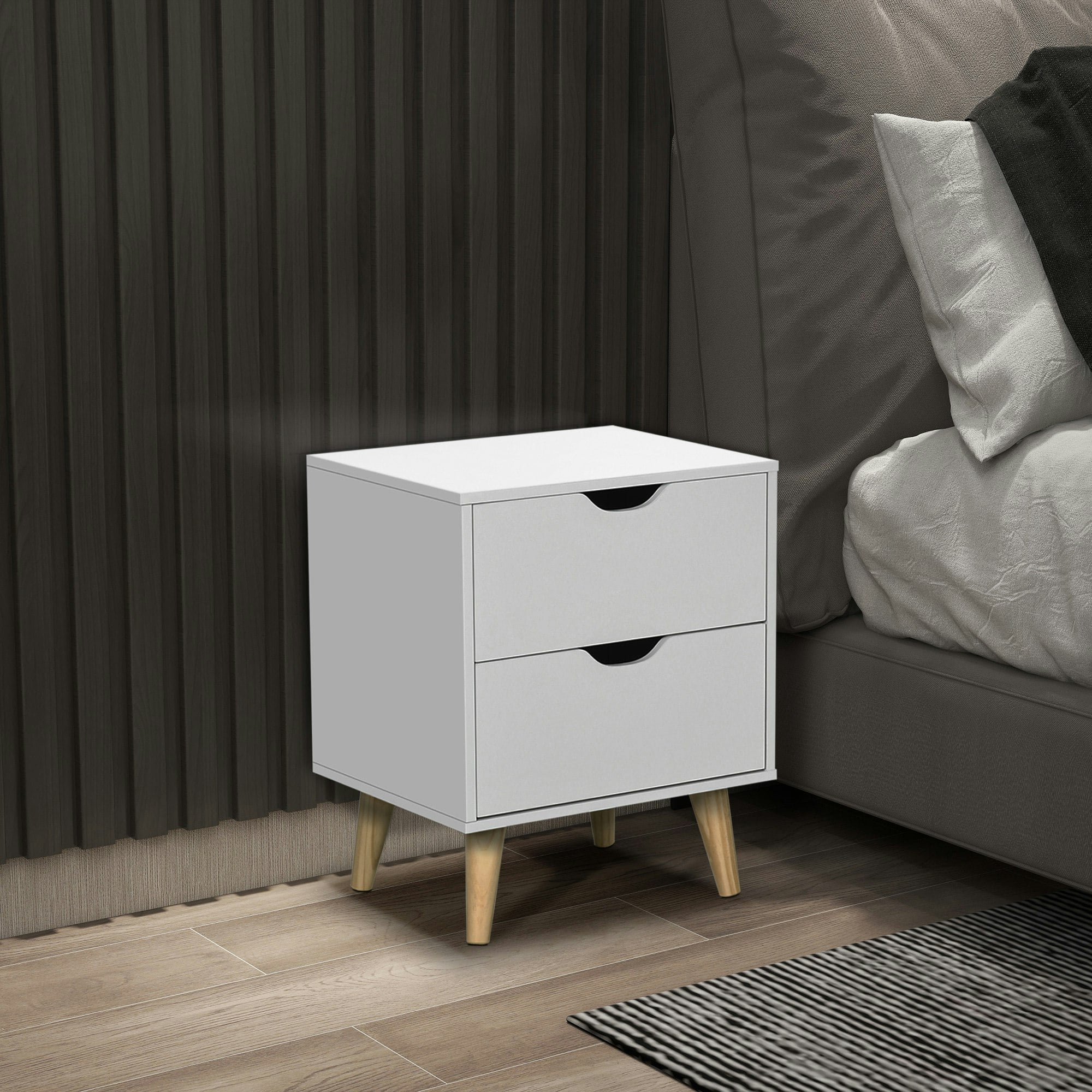 Homcom White Bedside Table With Drawer, Side Table With Pine Wood Legs,