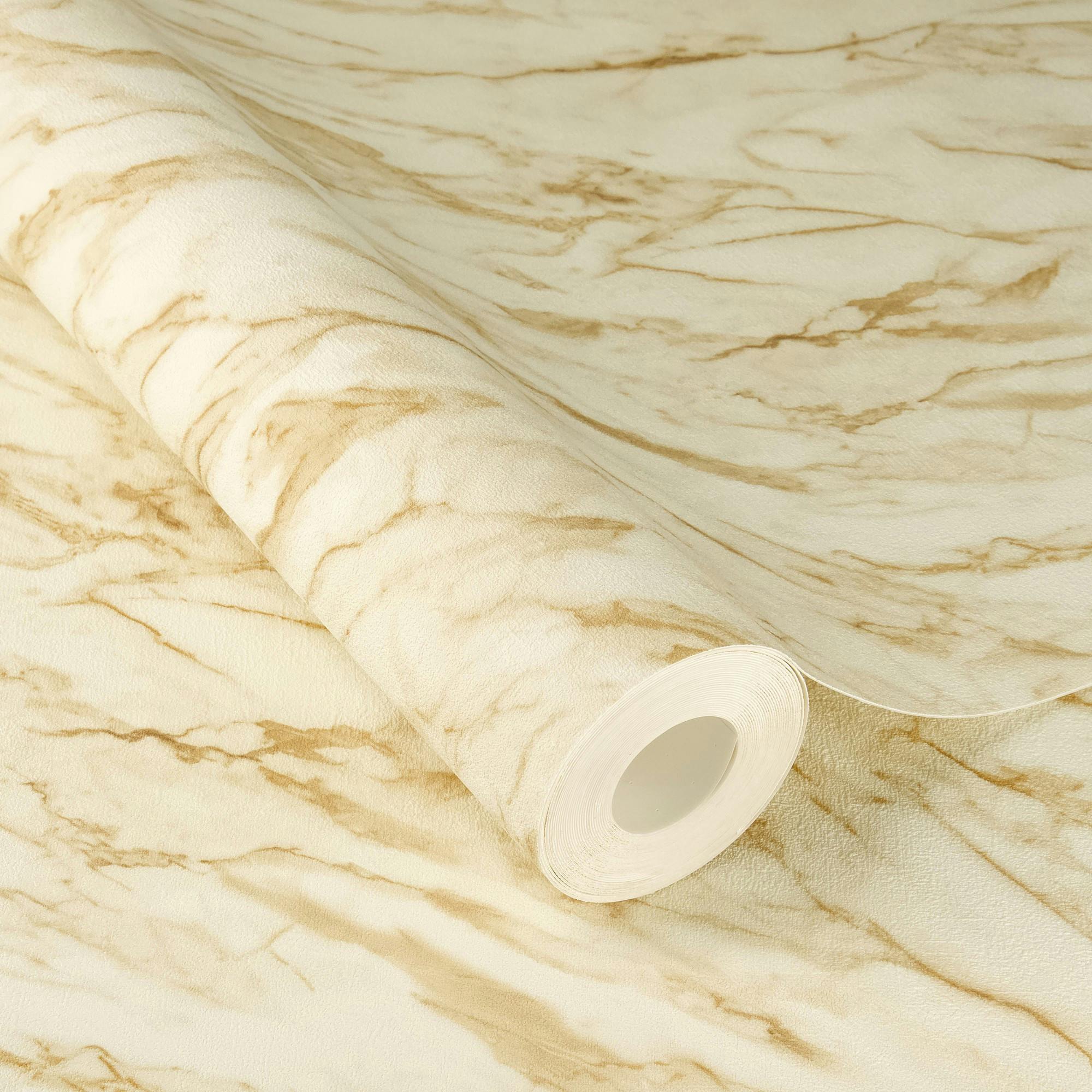 Rackhams Golden Carrara Marble Self Adhesive Peel And Stick Textured Wallpaper, Neutral