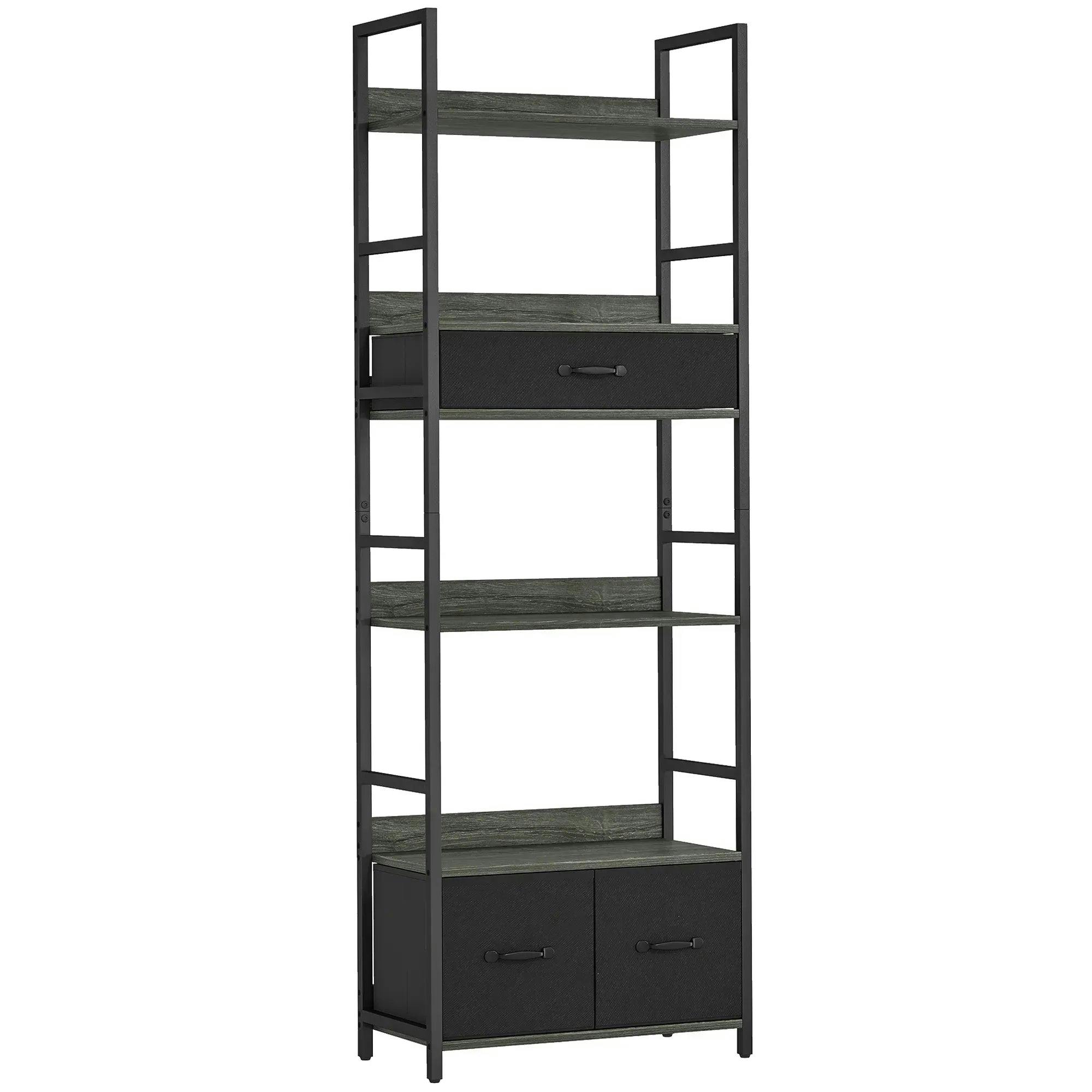 Homcom Industrial Bookshelf With 4 Shelves And 3 Fabric Drawers Grey - Image 5